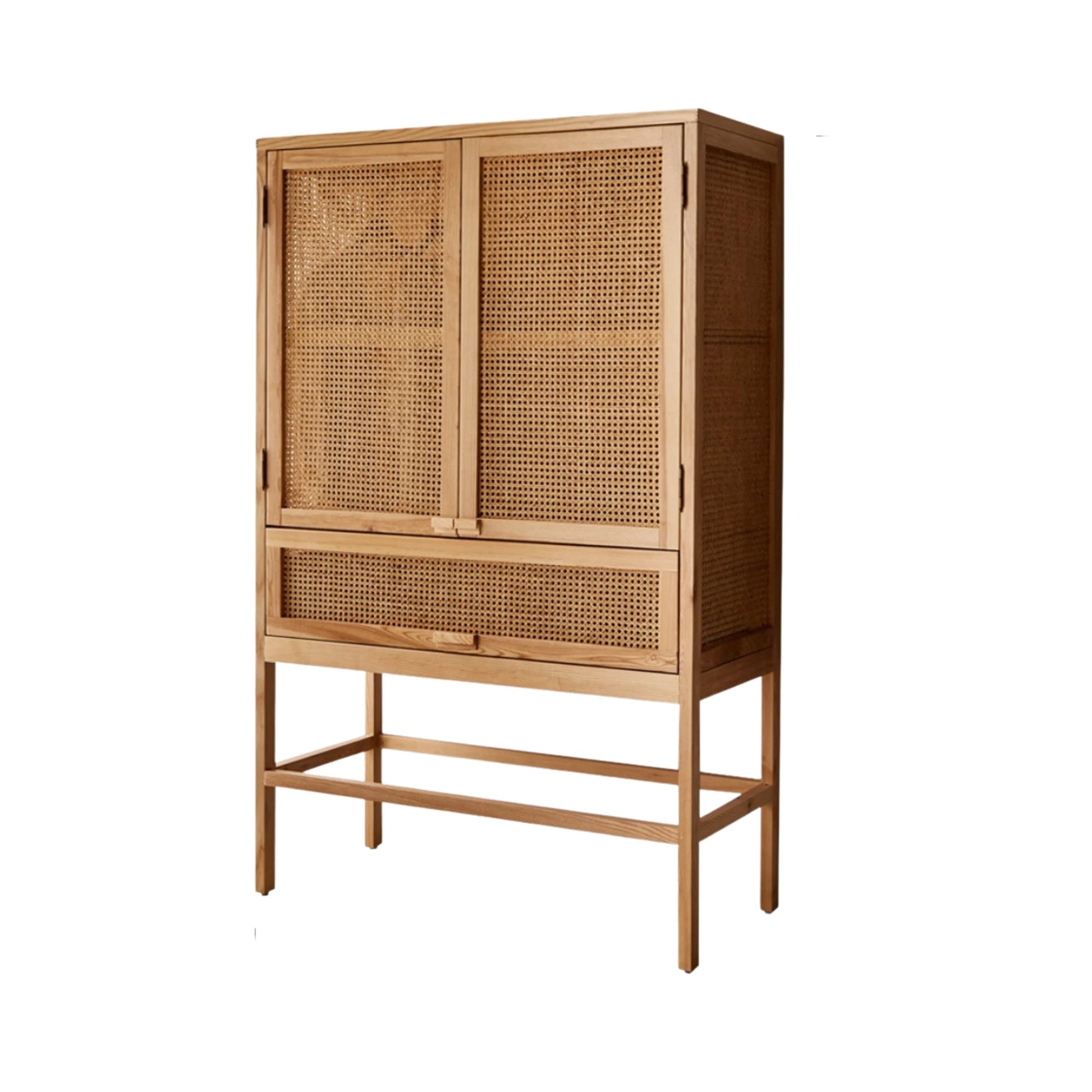 BohoBoho Costa Solid Wood & Rattan Wardrobe, Natural Wood, 110x50x175cm