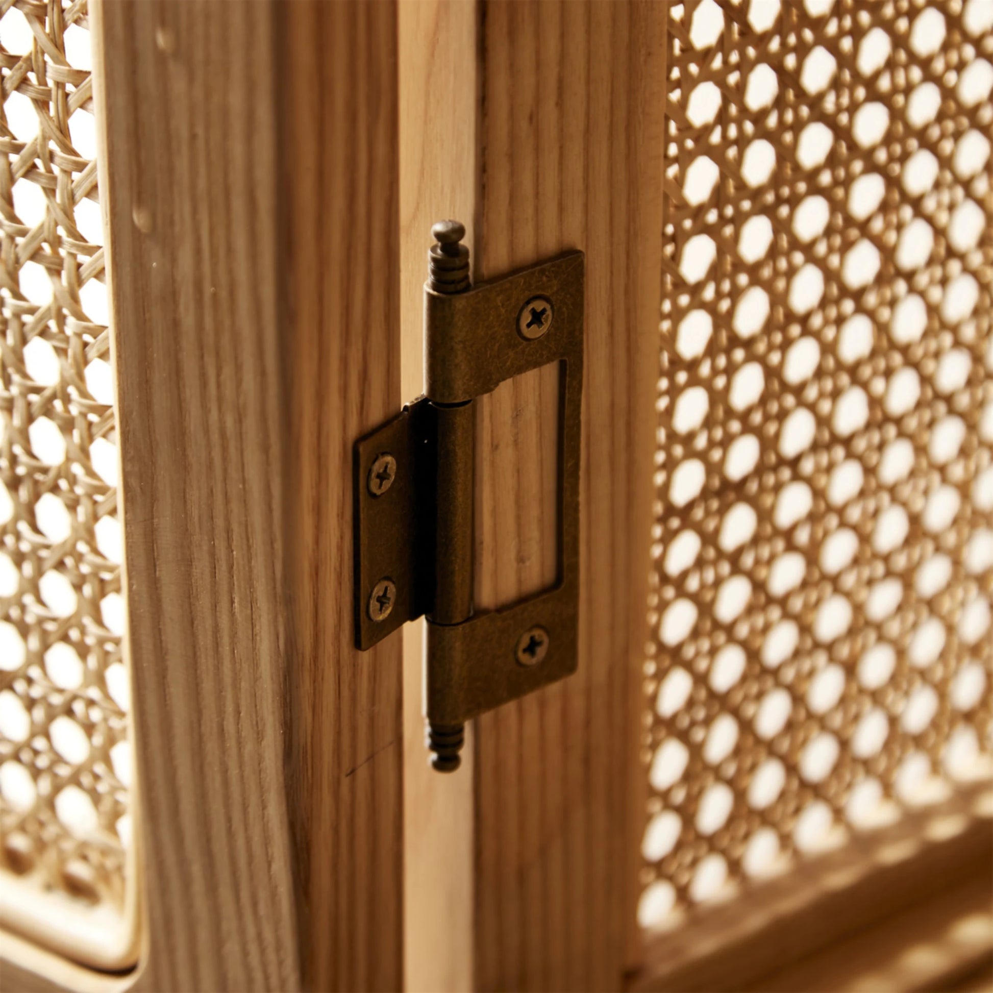 BohoBoho Costa Solid Wood & Rattan Wardrobe, Natural Wood, 110x50x175cm