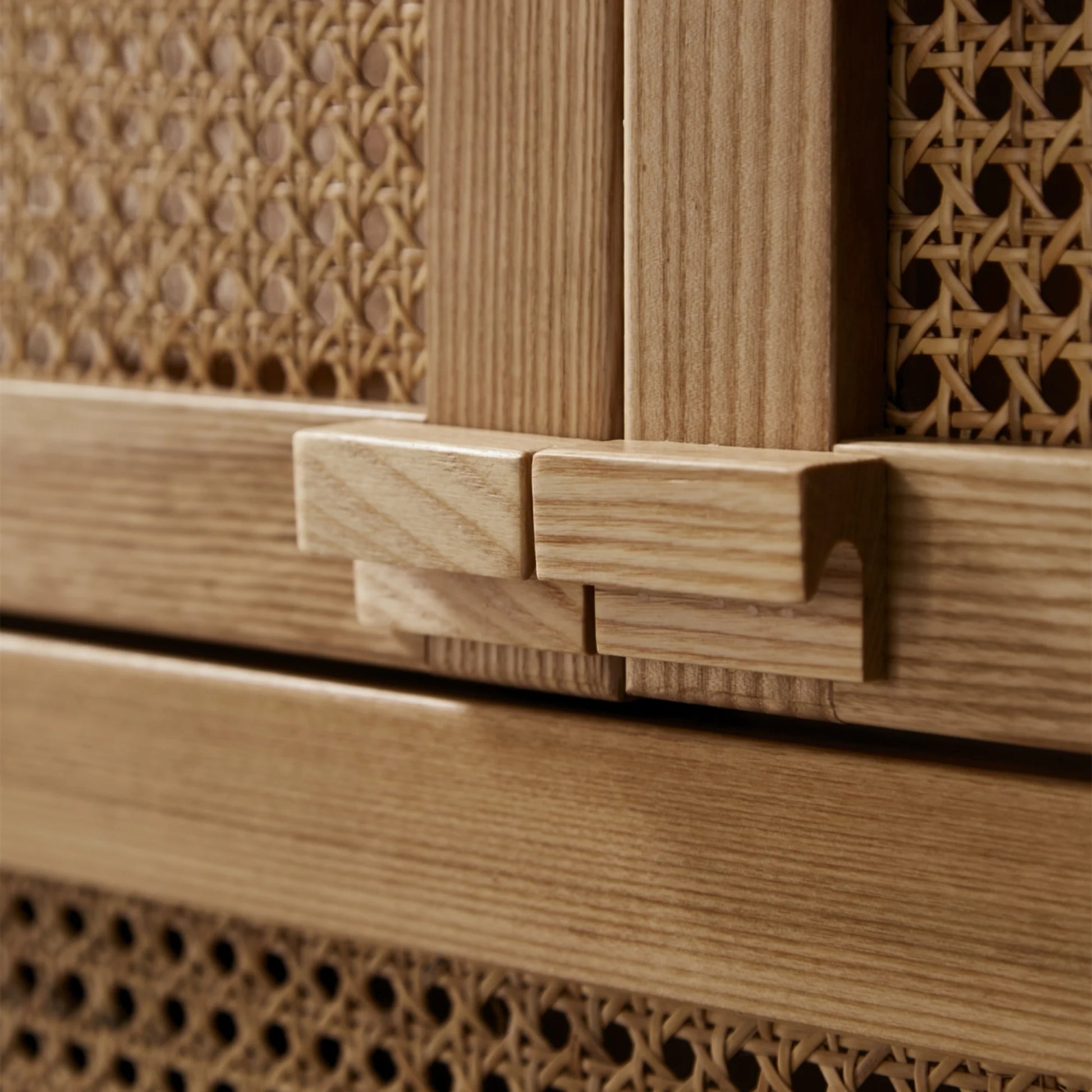 BohoBoho Costa Solid Wood & Rattan Wardrobe, Natural Wood, 110x50x175cm