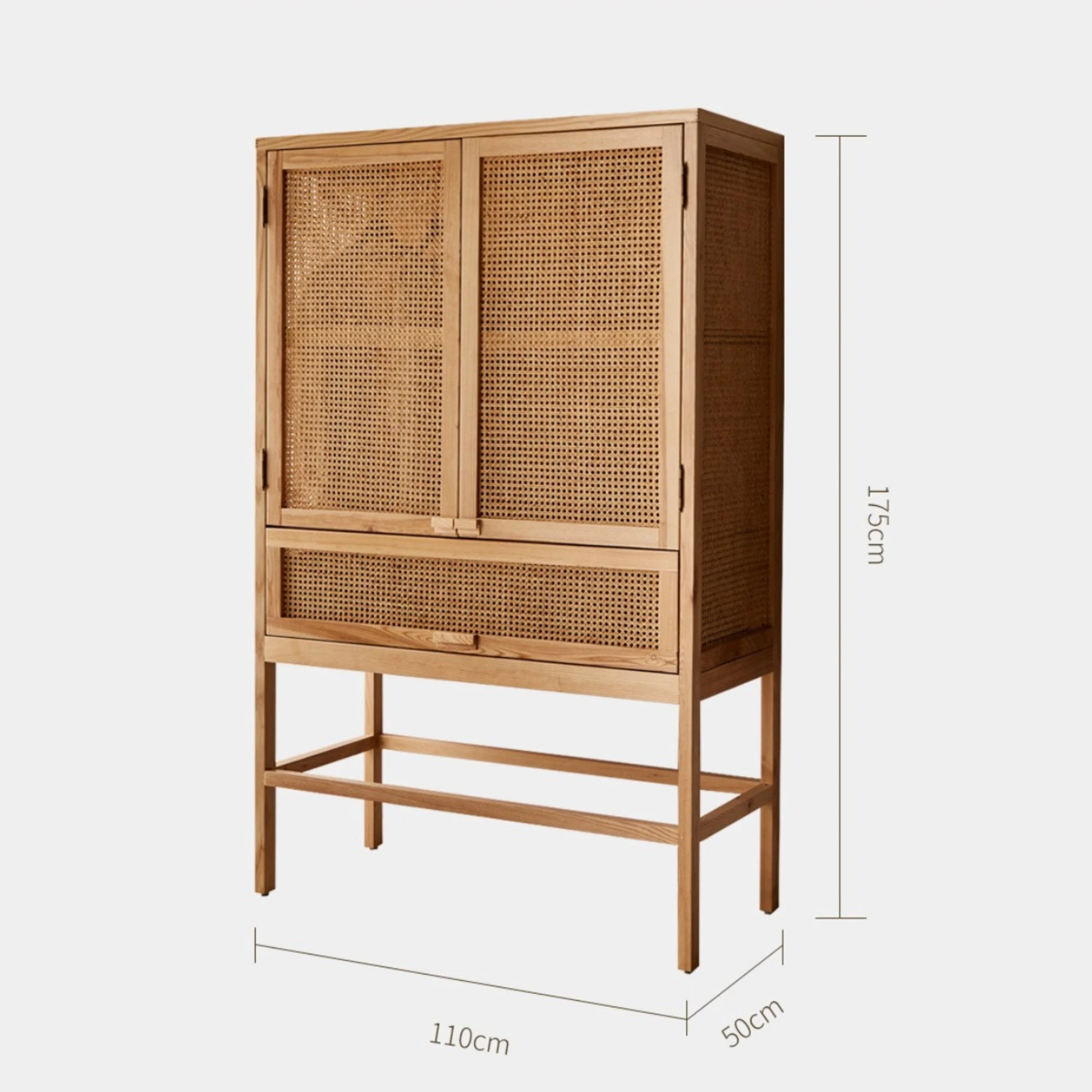BohoBoho Costa Solid Wood & Rattan Wardrobe, Natural Wood, 110x50x175cm