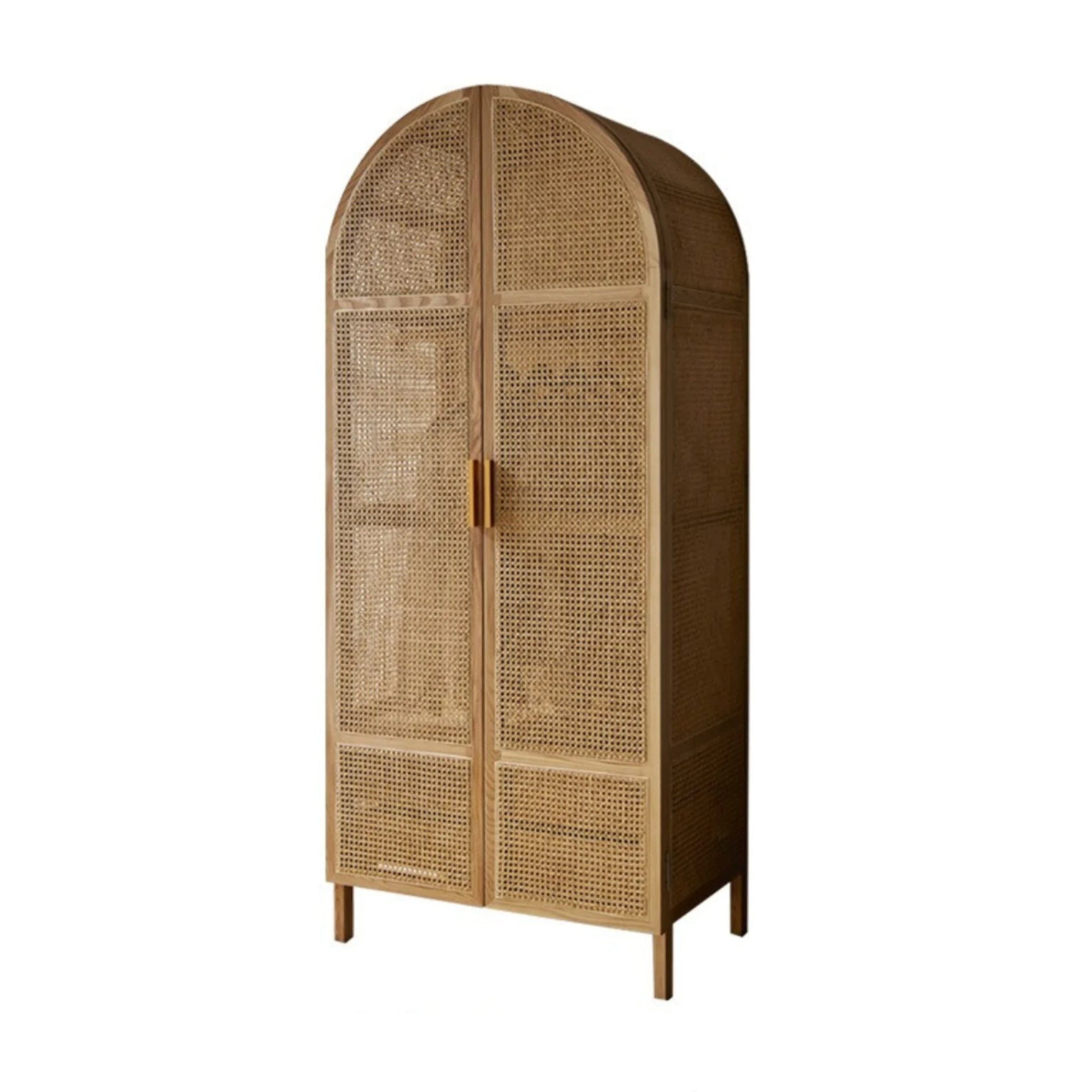 BohoBoho Costa Solid Wood & Rattan Wardrobe, Natural Wood, 85x55x200cm
