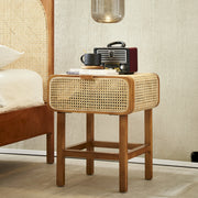 BohoBoho La Mar Solid Wood & Rattan Bedside Table, Natural Wood, 47x43x60cm