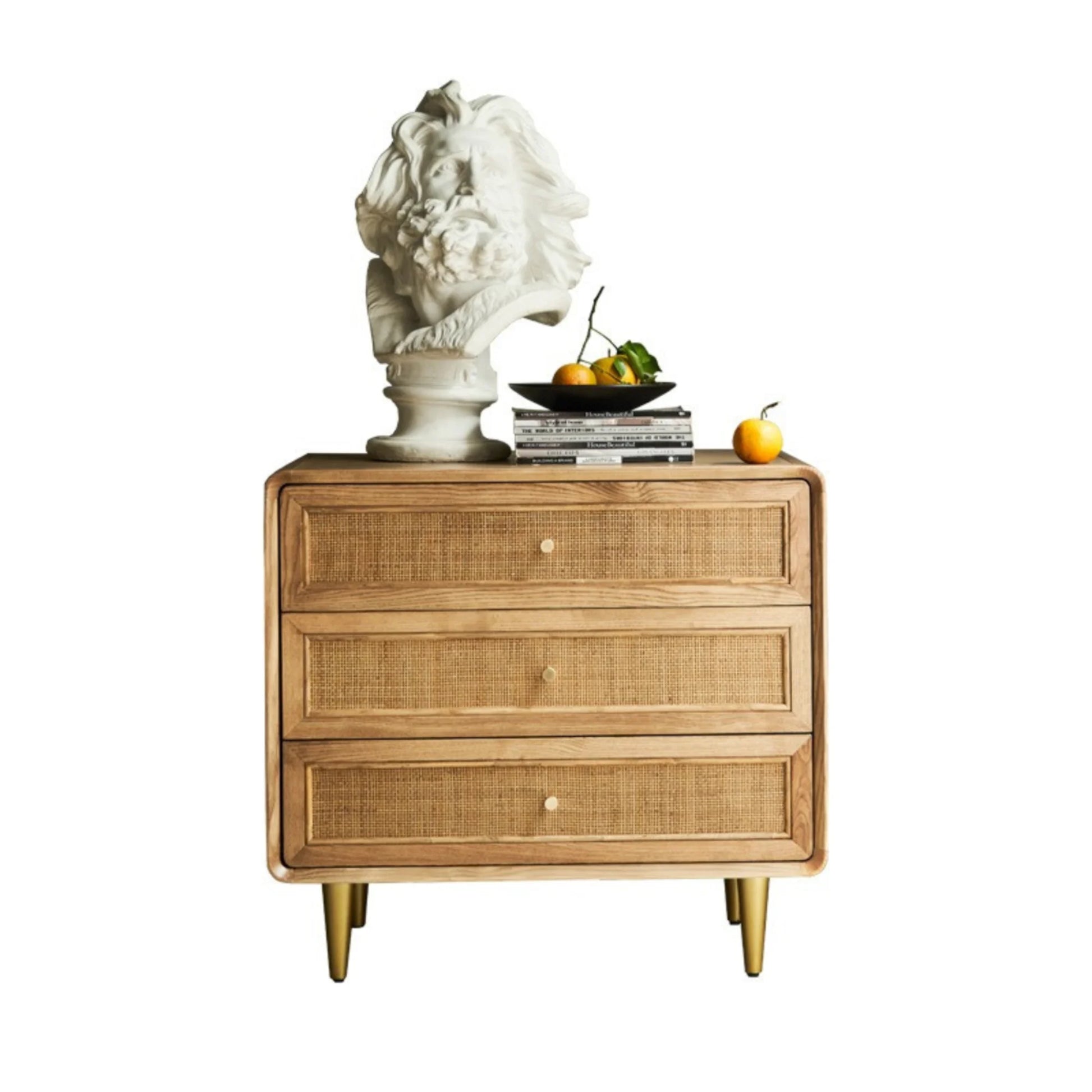BohoBoho Laxo Solid Wood & Rattan Chest of 3 drawers, Natural Wood, 80x50x80cm