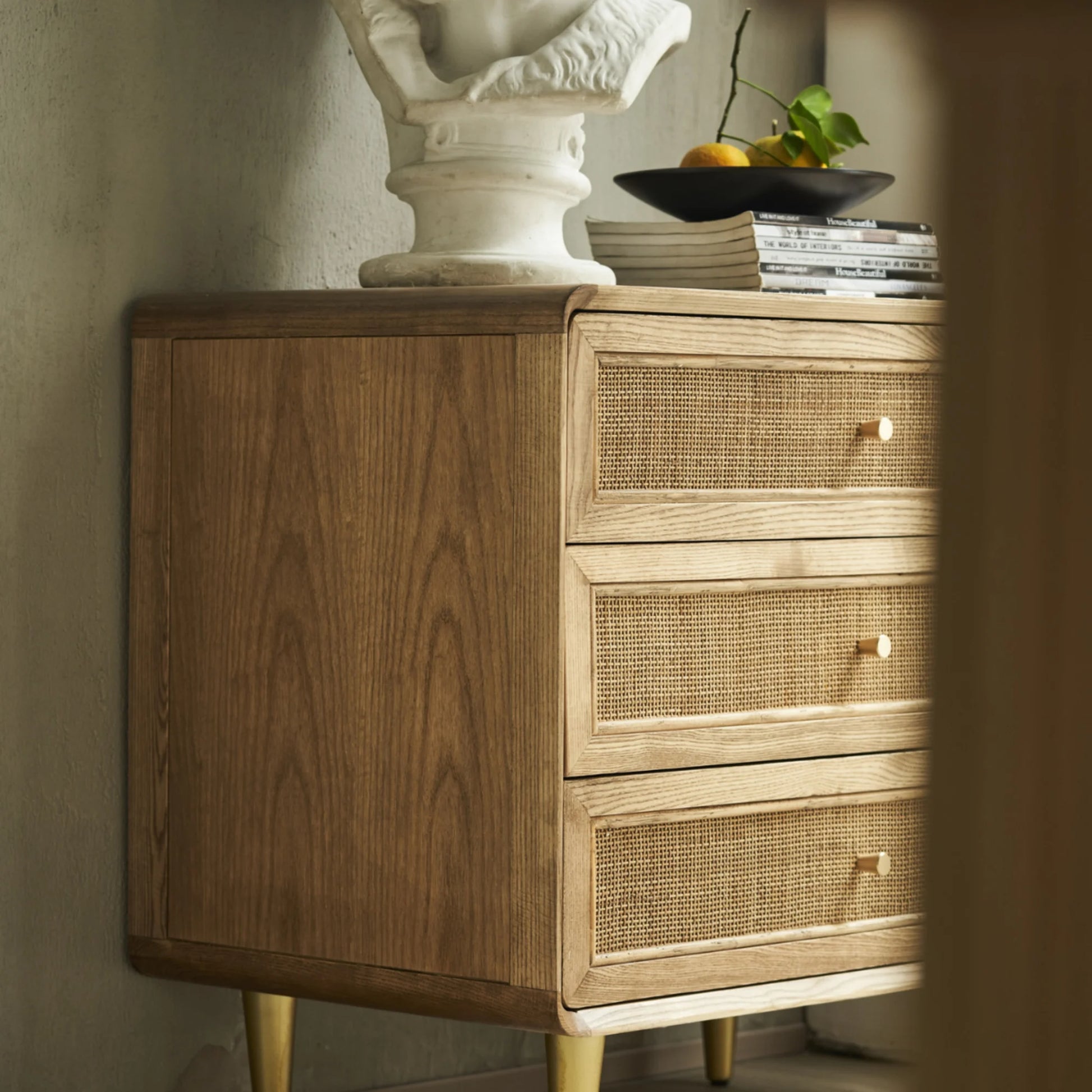 BohoBoho Laxo Solid Wood & Rattan Chest of 3 drawers, Natural Wood, 80x50x80cm