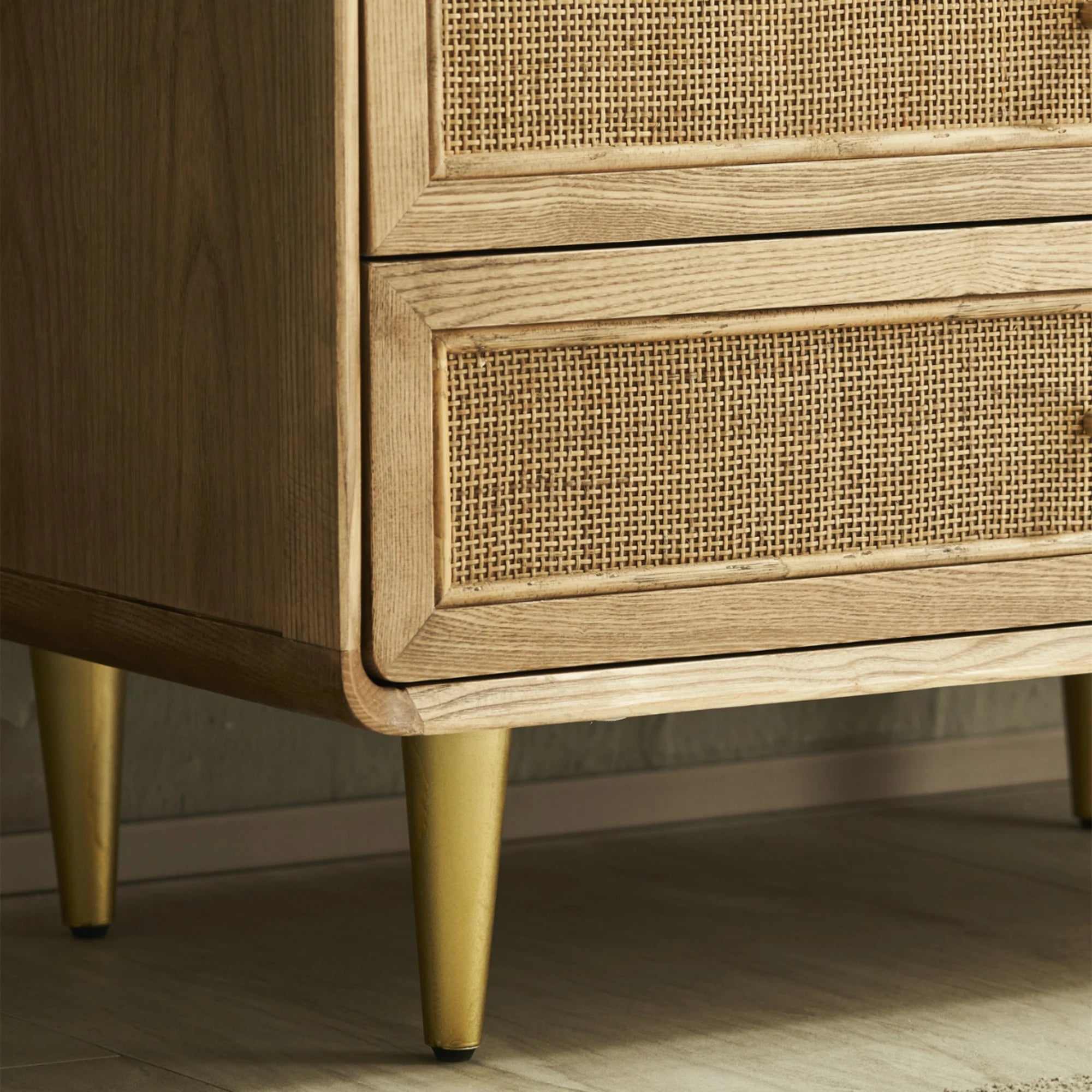 BohoBoho Laxo Solid Wood & Rattan Chest of 3 drawers, Natural Wood, 80x50x80cm