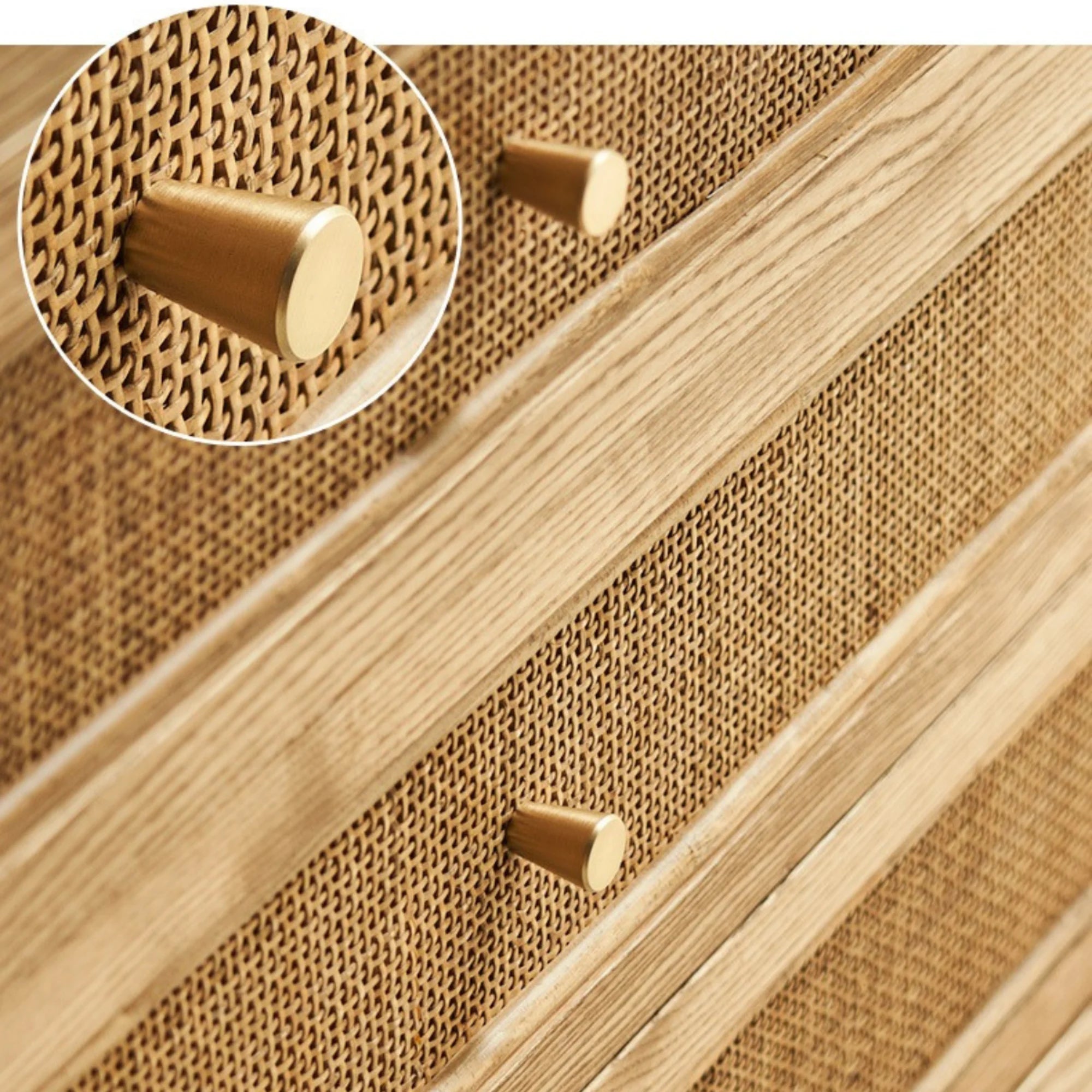 BohoBoho Laxo Solid Wood & Rattan Chest of 6 drawers, Natural Wood, 136x50x80cm