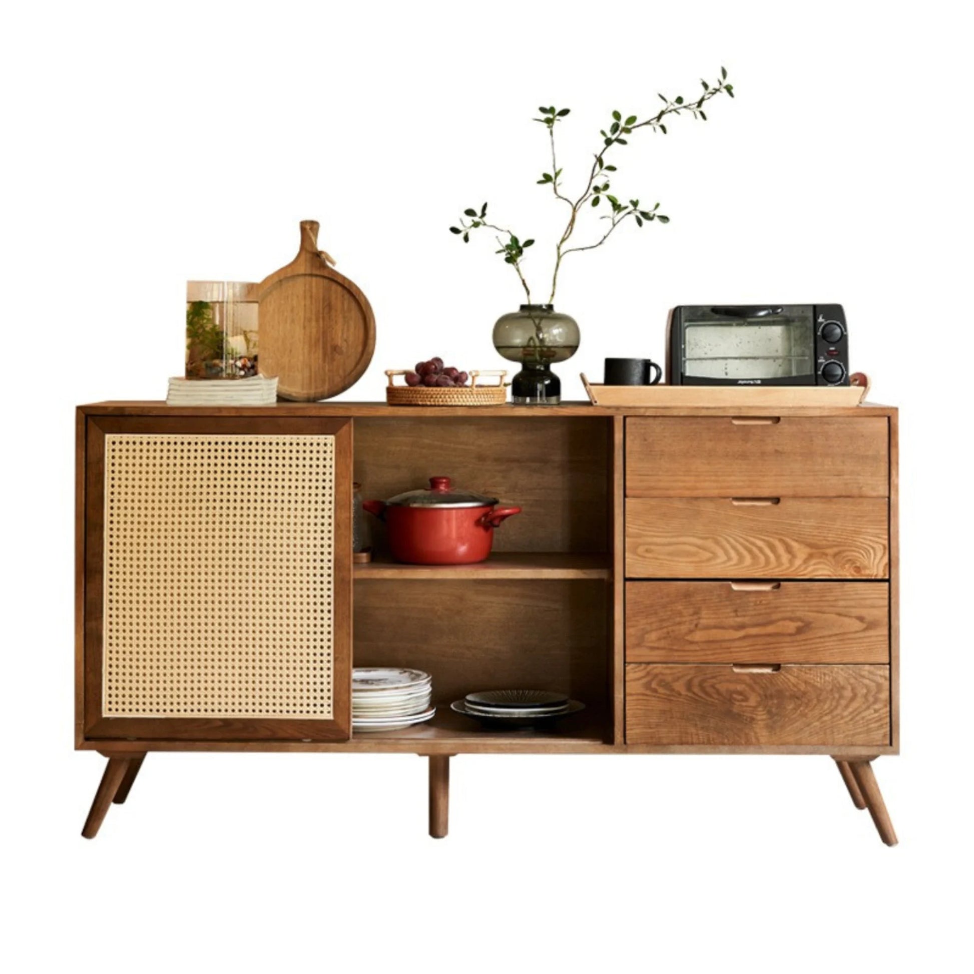 BohoBoho Laxo Solid Wood & Rattan Sideboard, Dark Wood, 160x45x85cm