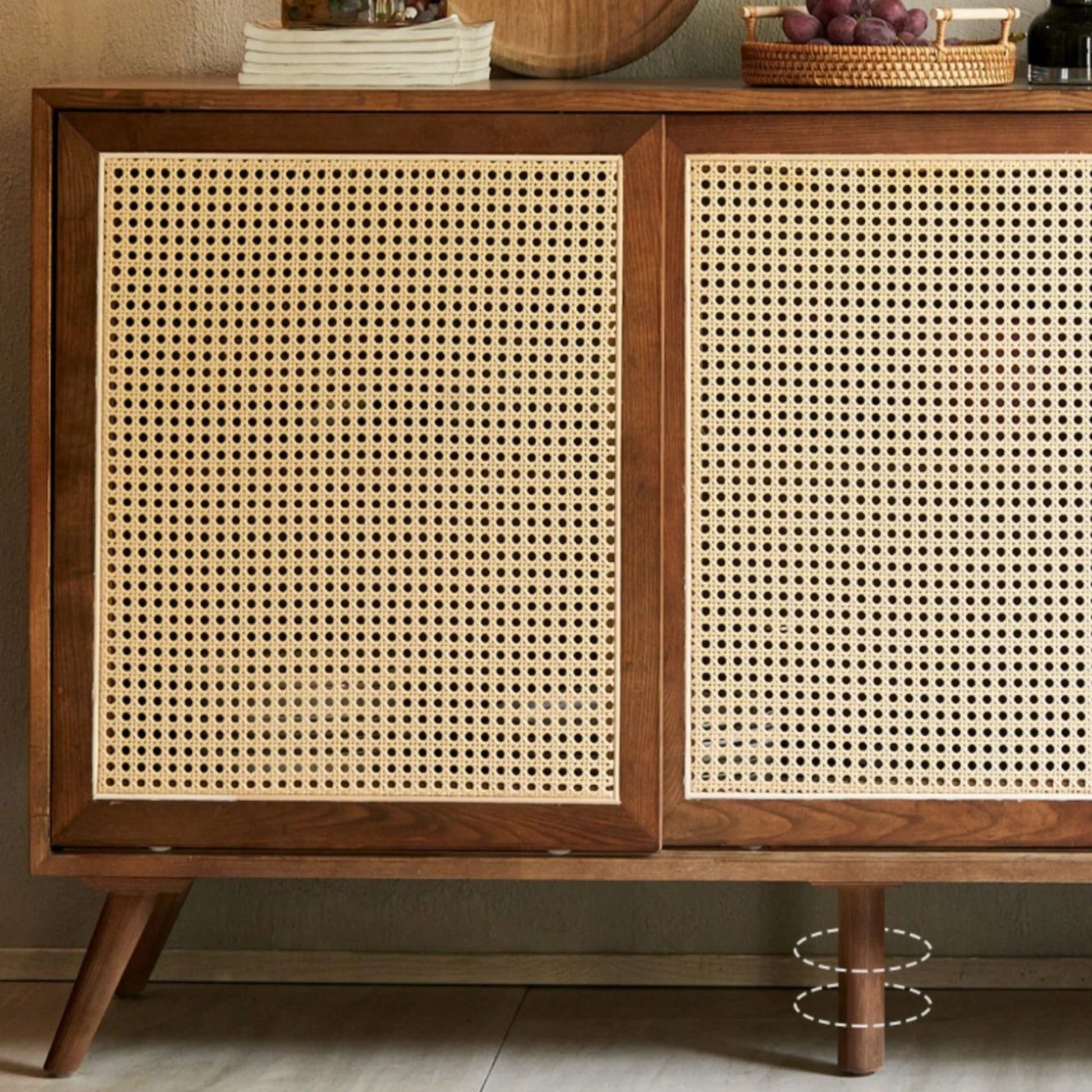 BohoBoho Laxo Solid Wood & Rattan Sideboard, Dark Wood, 160x45x85cm