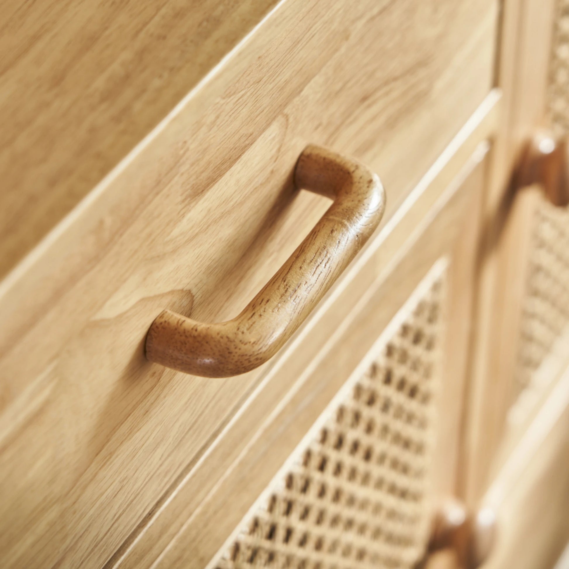 BohoBoho Laxo Solid Wood & Rattan Sideboard, Natural Wood, 90x40x98cm