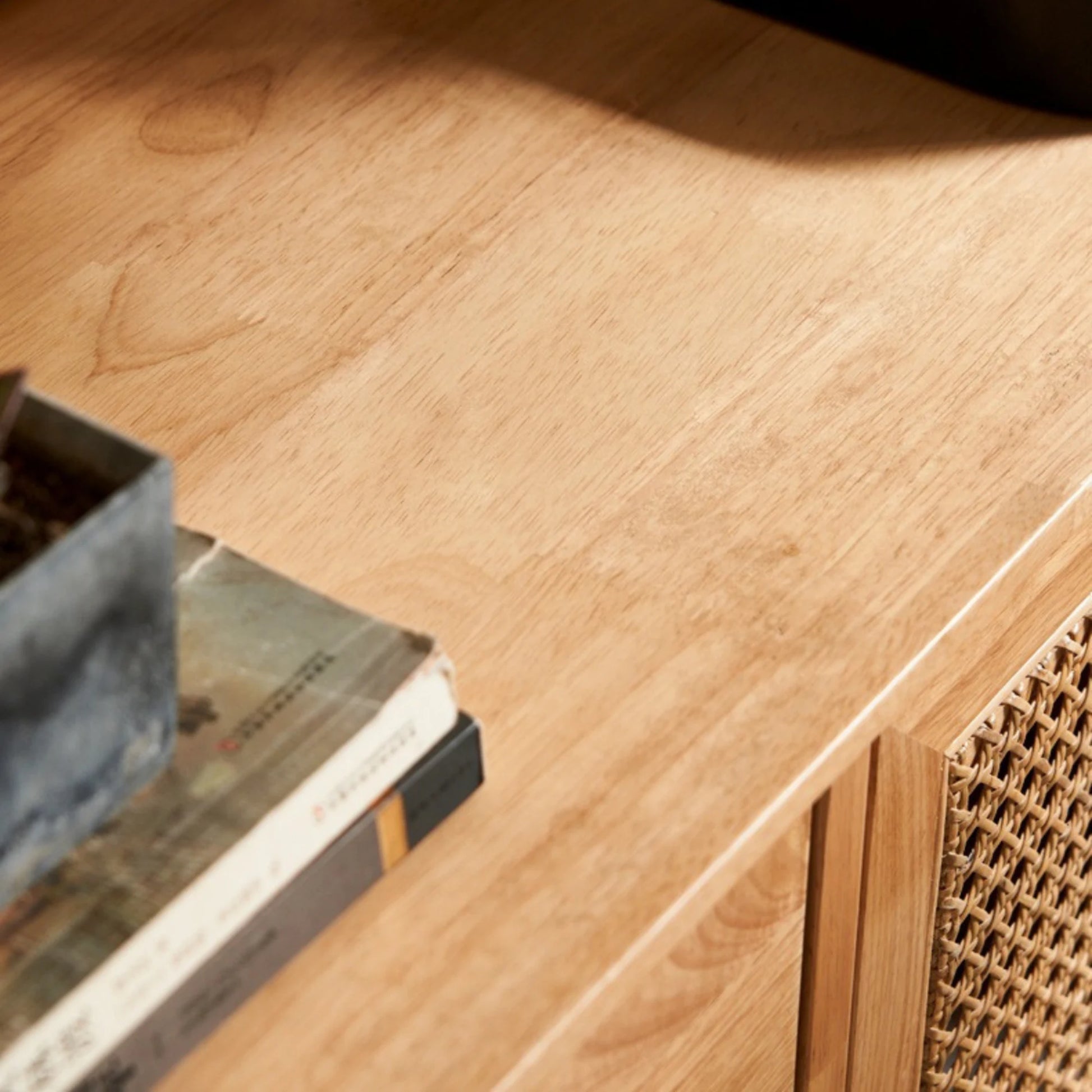 BohoBoho Laxo Solid Wood & Rattan Sideboard, Natural Wood, 90x40x98cm