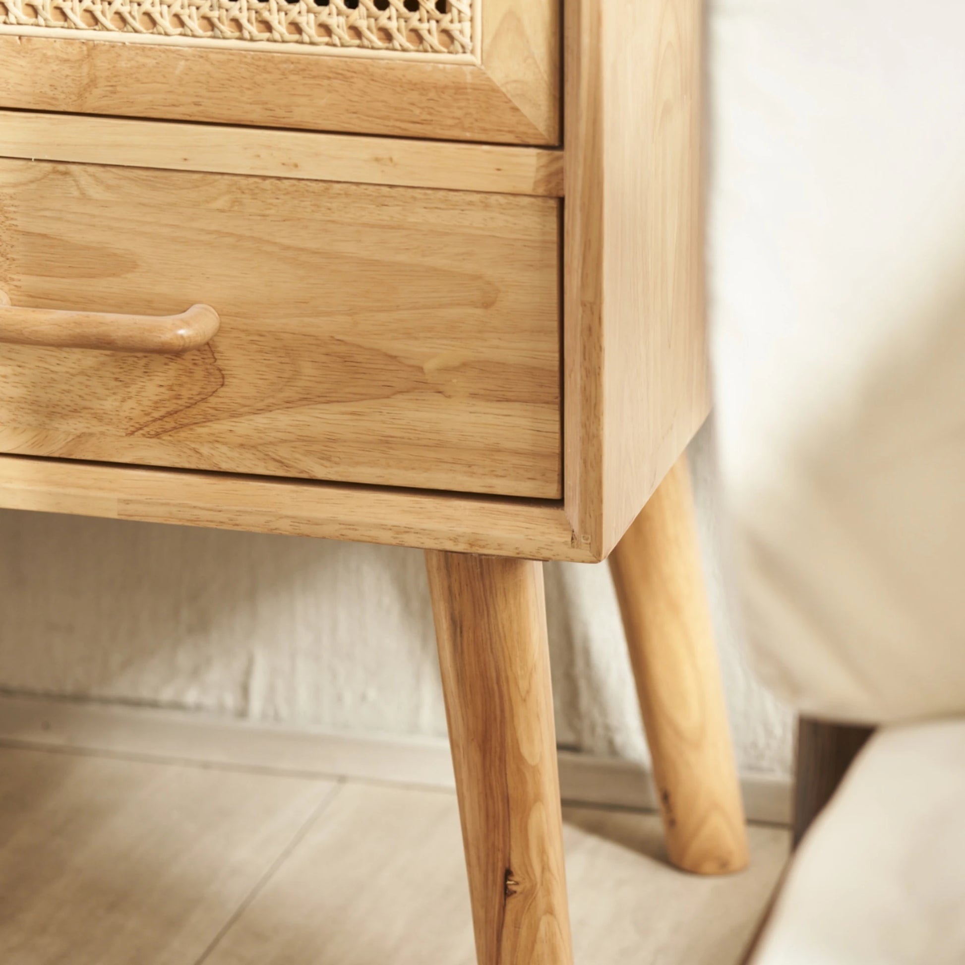 BohoBoho Laxo Solid Wood & Rattan Sideboard, Natural Wood, 90x40x98cm