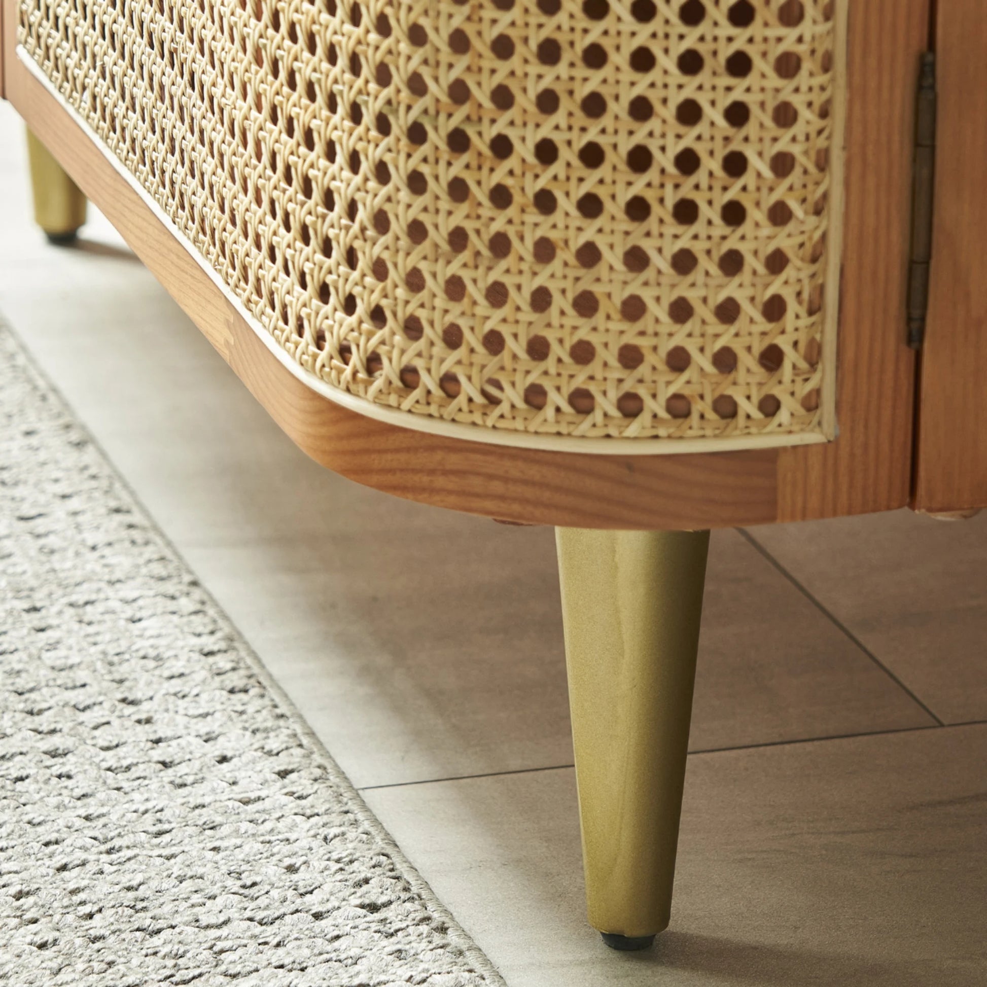 BohoBoho Luna Solid Wood & Rattan Curved Sideboard, Dark Wood, 100x42.5x85cm