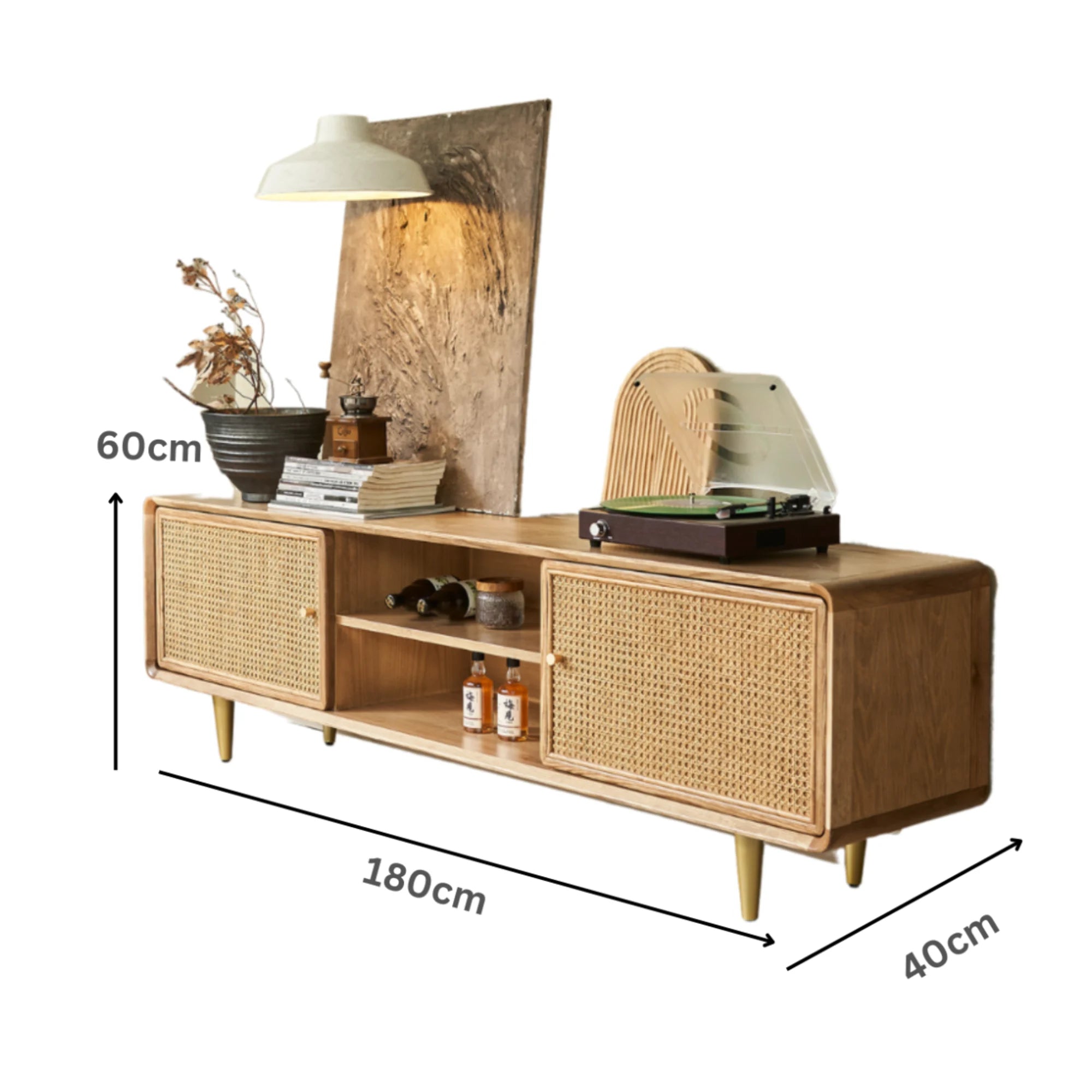 BohoBoho Laxo Solid Wood & Rattan TV unit, Natural Wood, 180x40x60cm