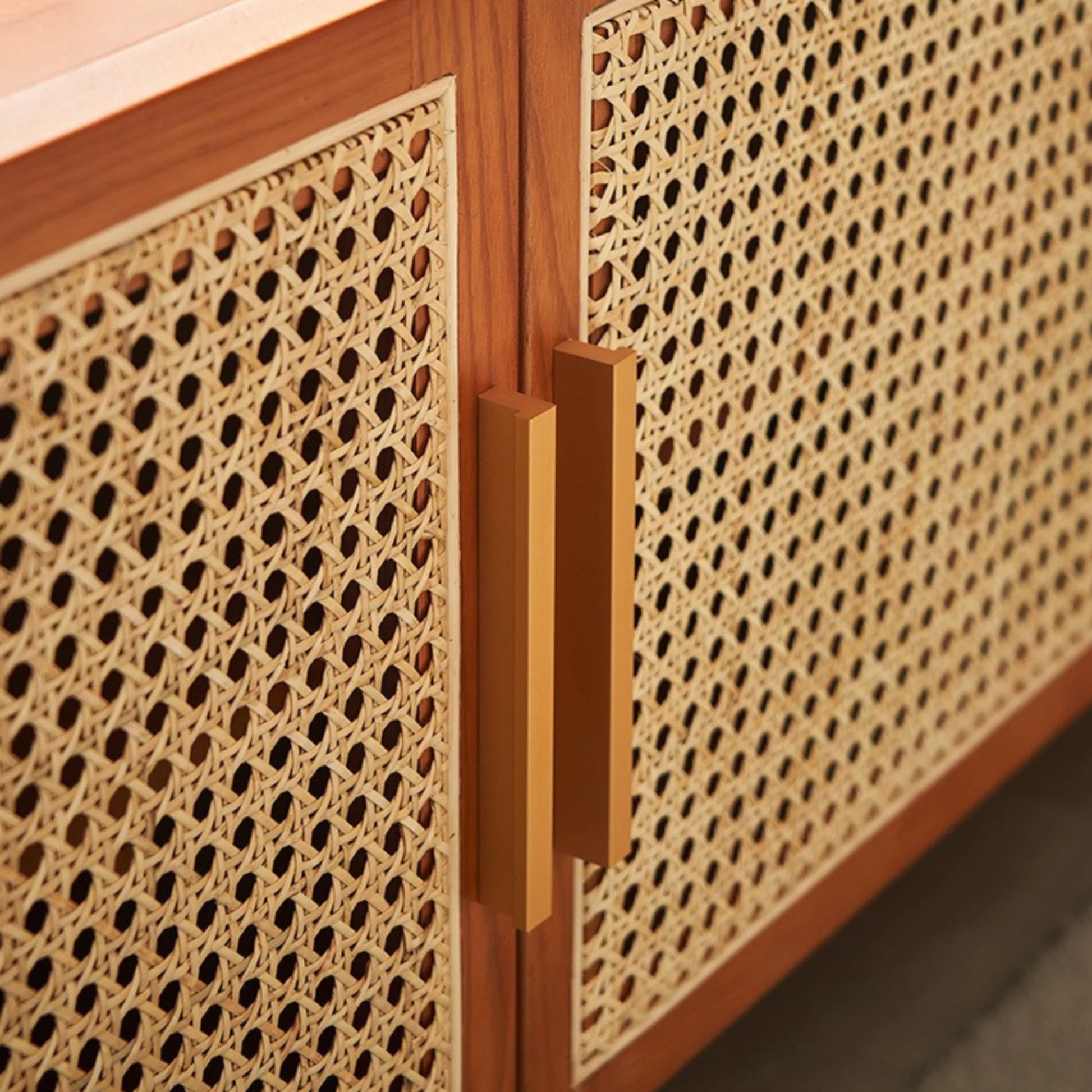BohoBoho Luna Solid Wood & Rattan Curved TV Cabinet, Dark Wood, 180x42.5x50cm