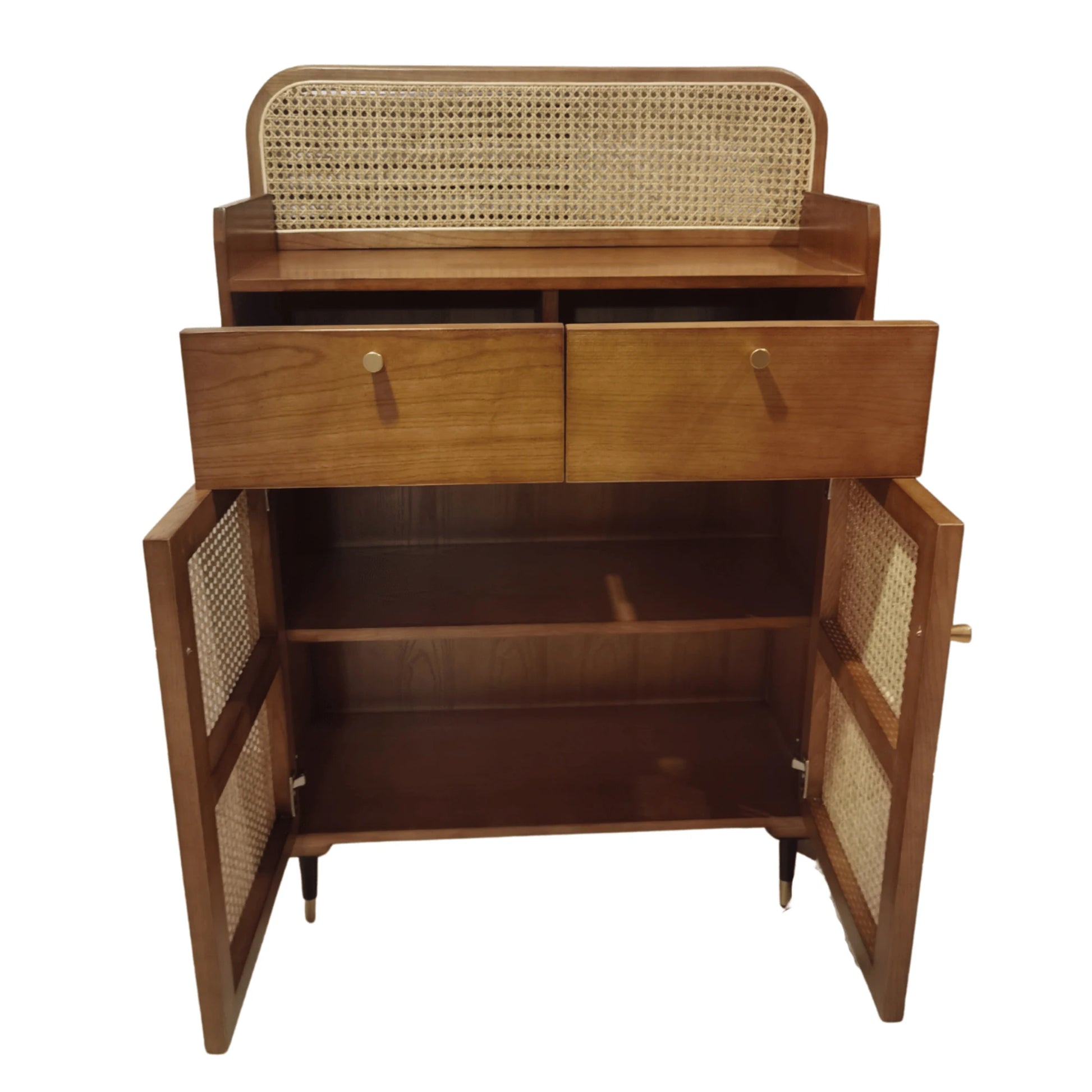 BohoBoho Luna Solid Wood & Rattan Shoe Cabinet, Dark Wood, 82x32x120cm