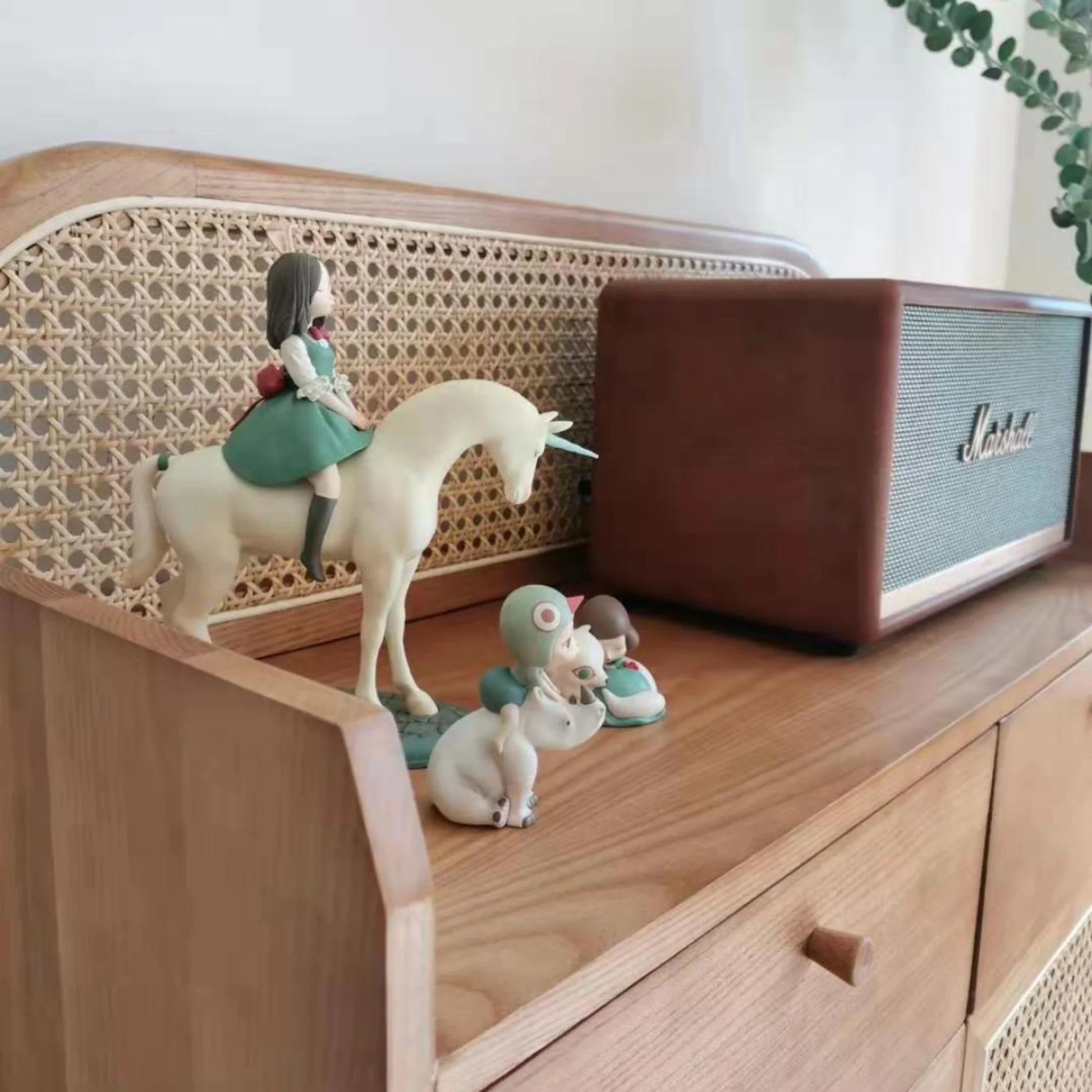 BohoBoho Luna Solid Wood & Rattan Shoe Cabinet, Dark Wood, 82x32x120cm
