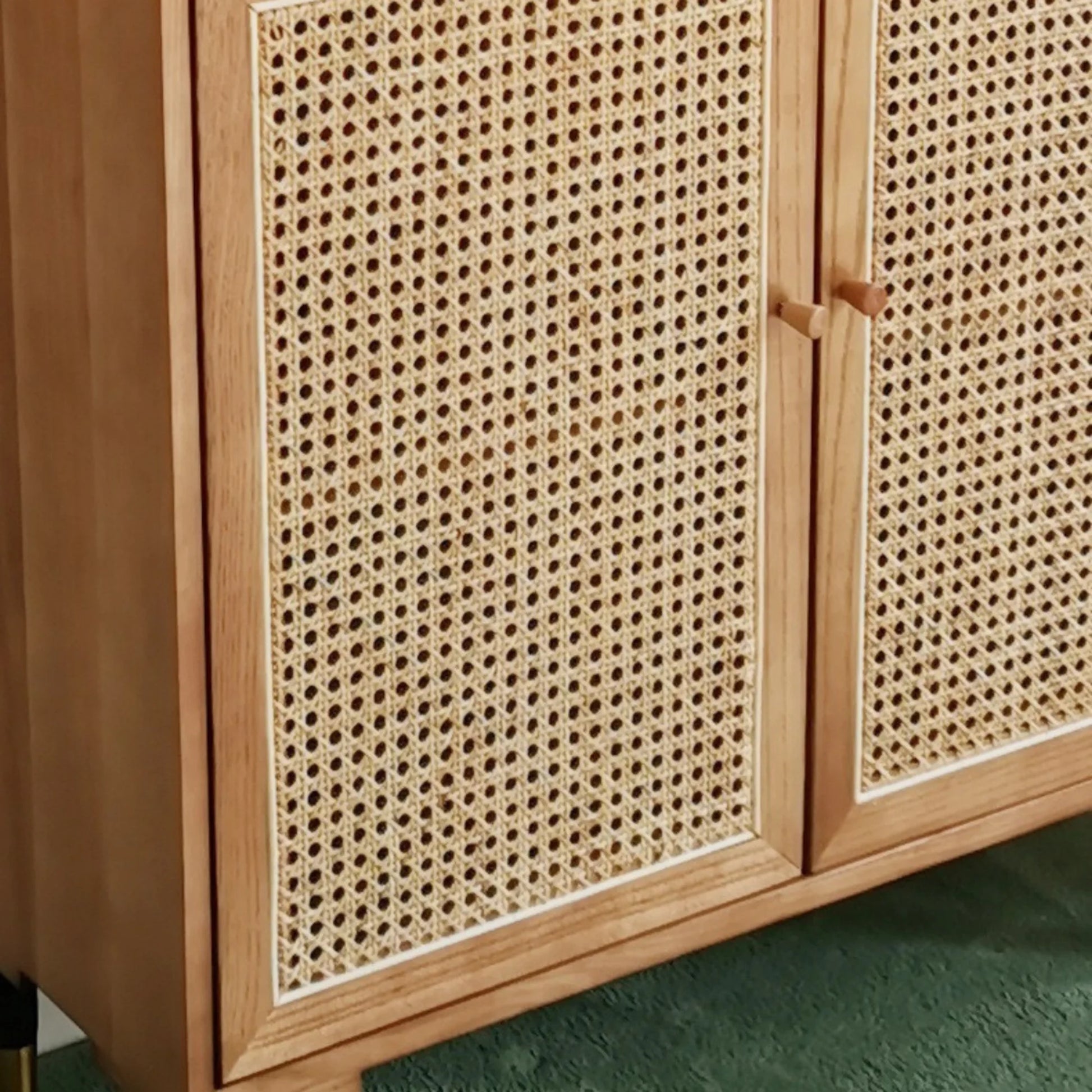 BohoBoho Luna Solid Wood & Rattan Shoe Cabinet, Dark Wood, 82x32x120cm