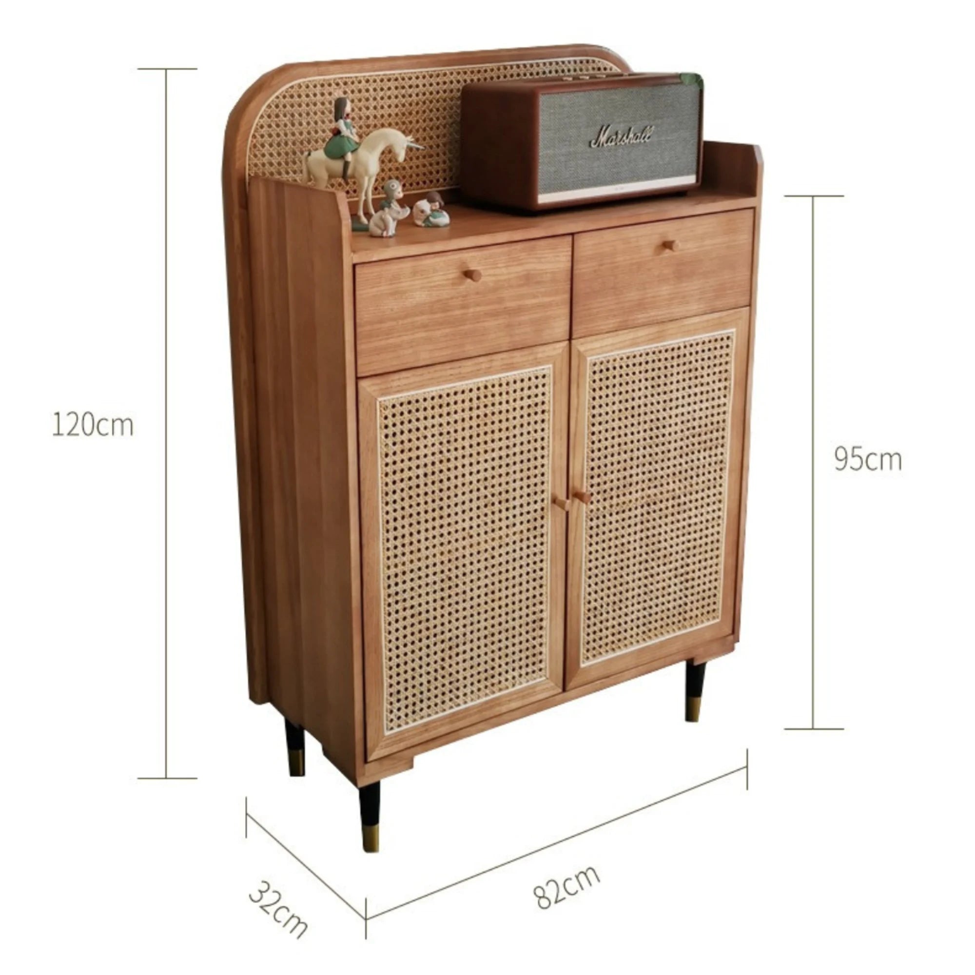 BohoBoho Luna Solid Wood & Rattan Shoe Cabinet, Dark Wood, 82x32x120cm