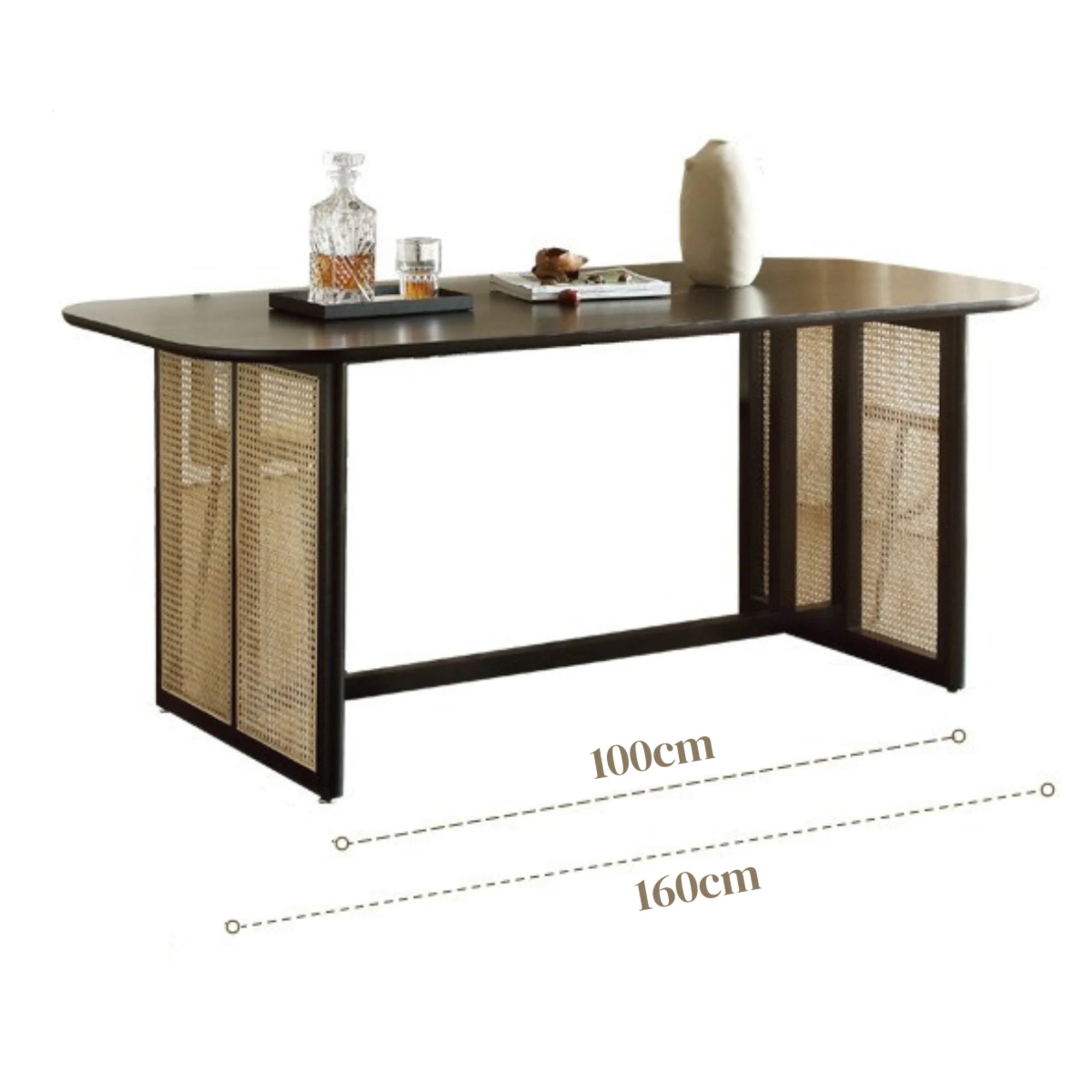 Bohoboho Monte Solid Wood & Rattan Dining Table, Black