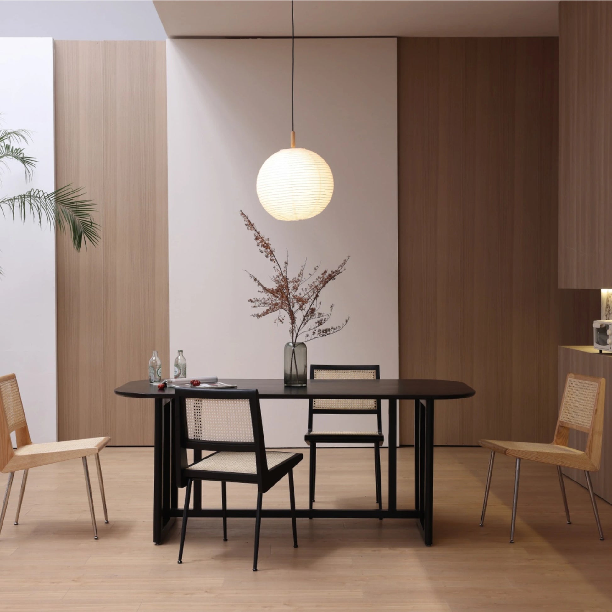 Bohoboho Monte Solid Wood & Rattan Dining Table, Black