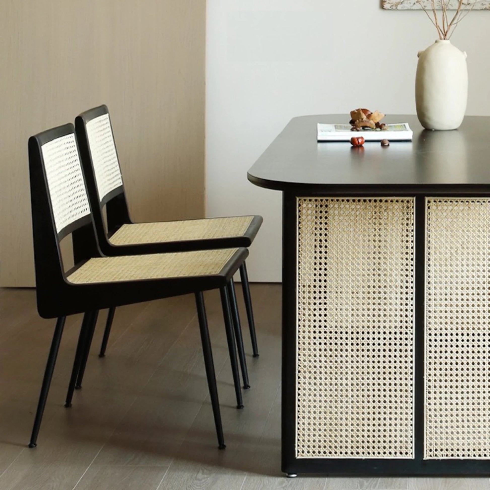 Bohoboho Monte Solid Wood & Rattan Dining Table, Black