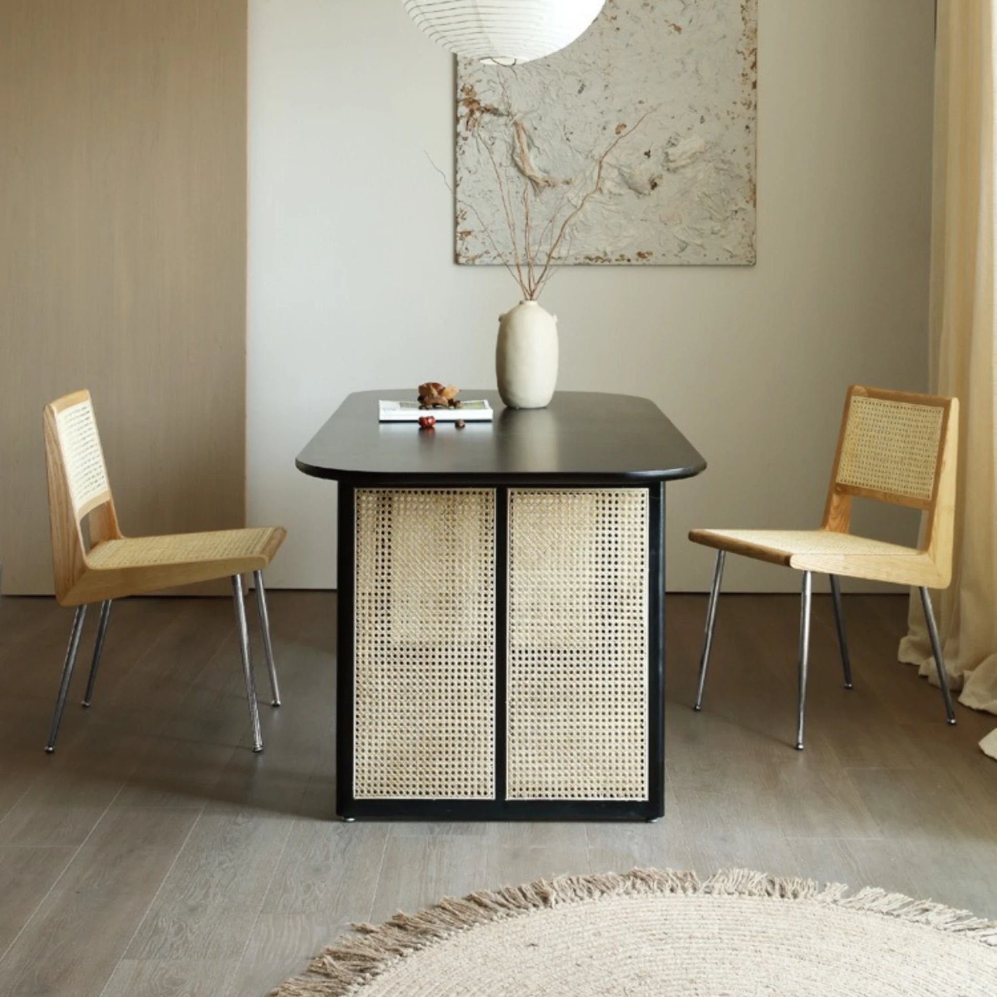Bohoboho Monte Solid Wood & Rattan Dining Table, Black