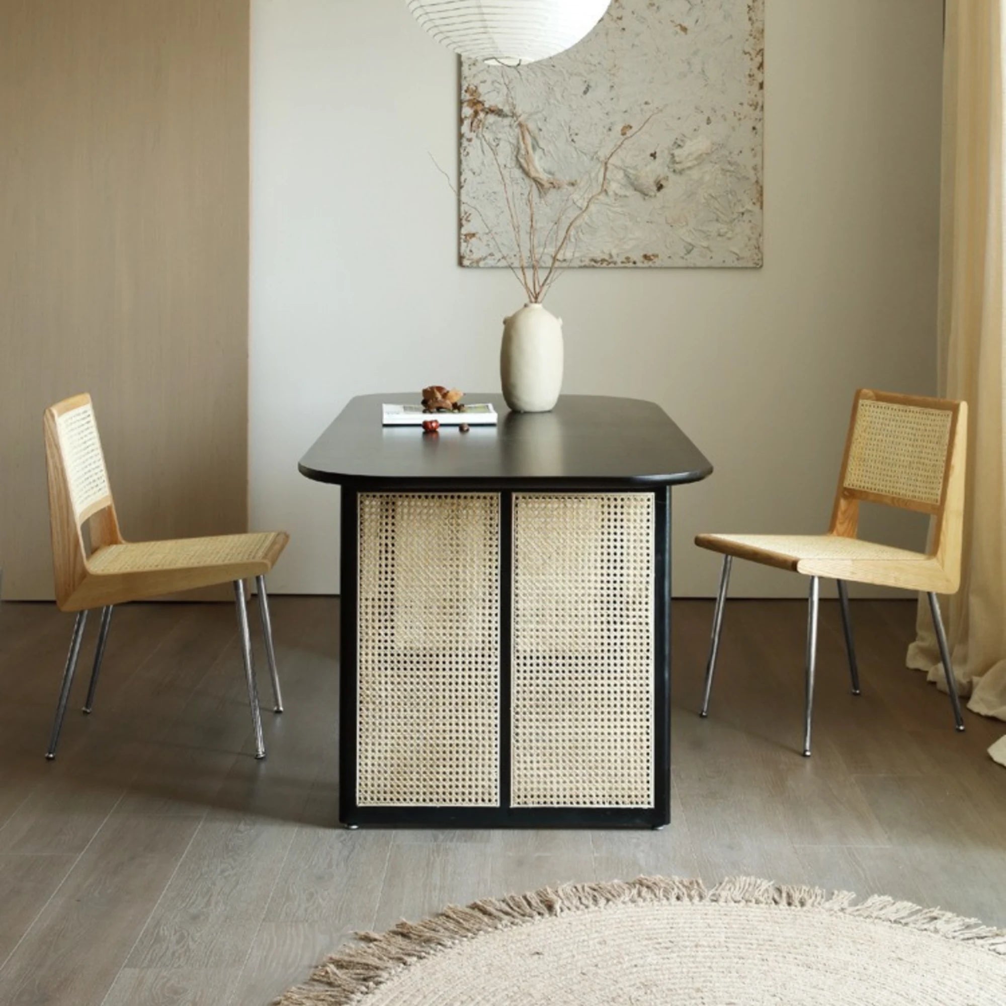 Bohoboho Monte Solid Wood & Rattan Dining Table, Black