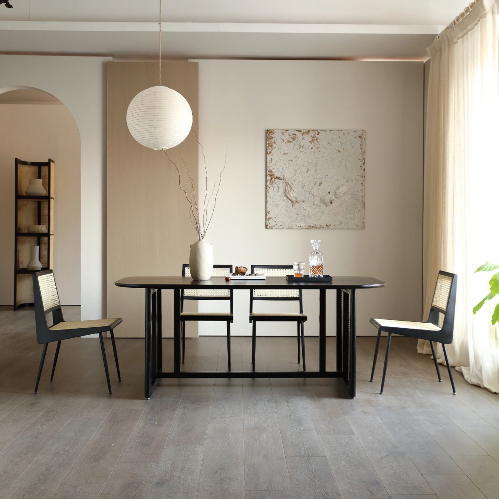 Bohoboho Monte Solid Wood & Rattan Dining Table, Black