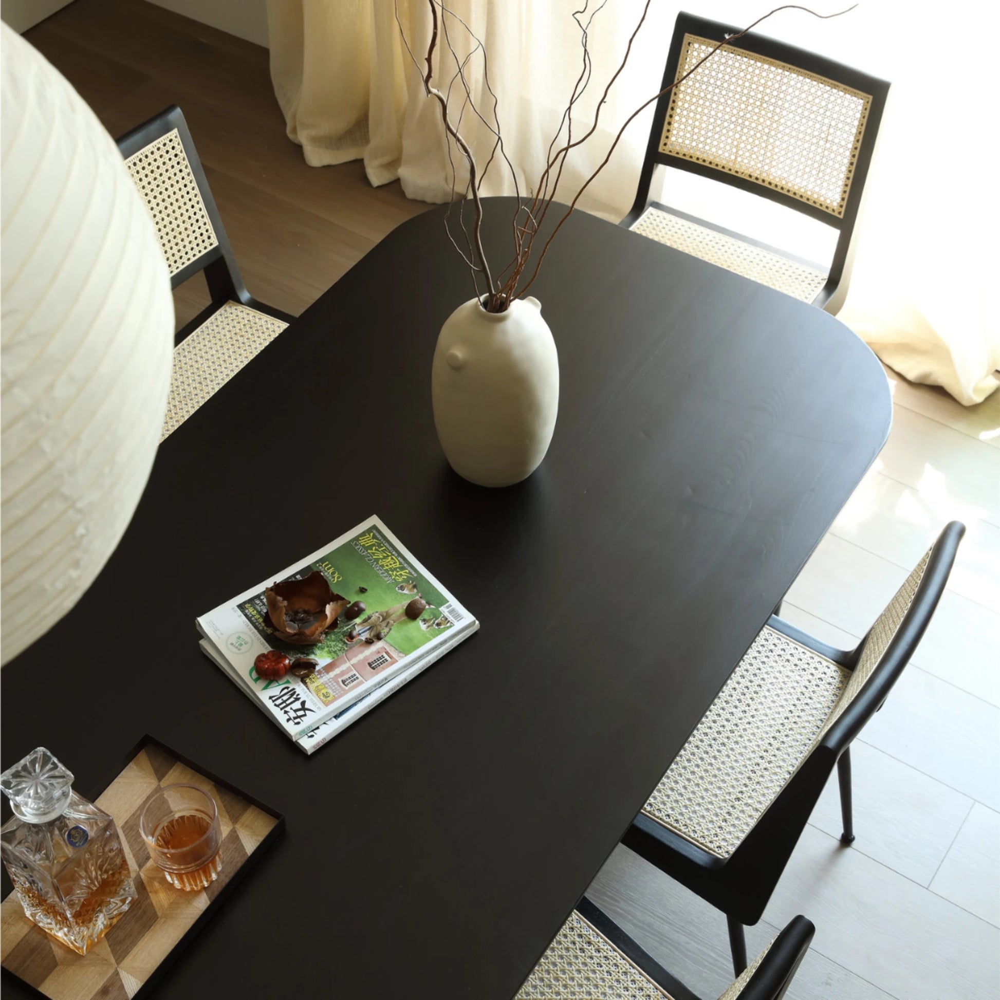 Bohoboho Monte Solid Wood & Rattan Dining Table, Black