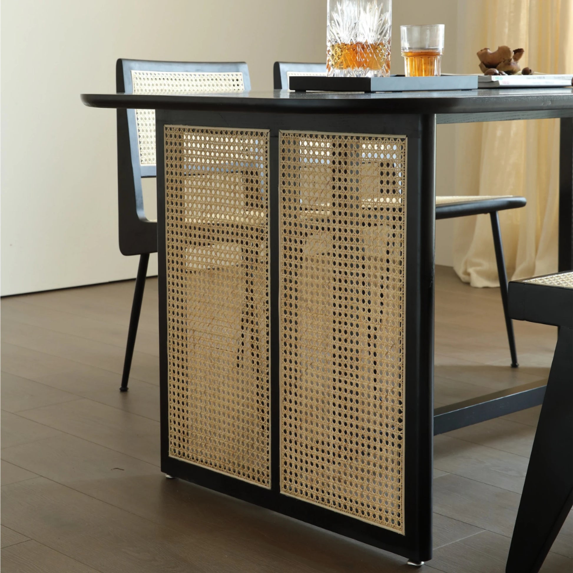 Bohoboho Monte Solid Wood & Rattan Dining Table, Black