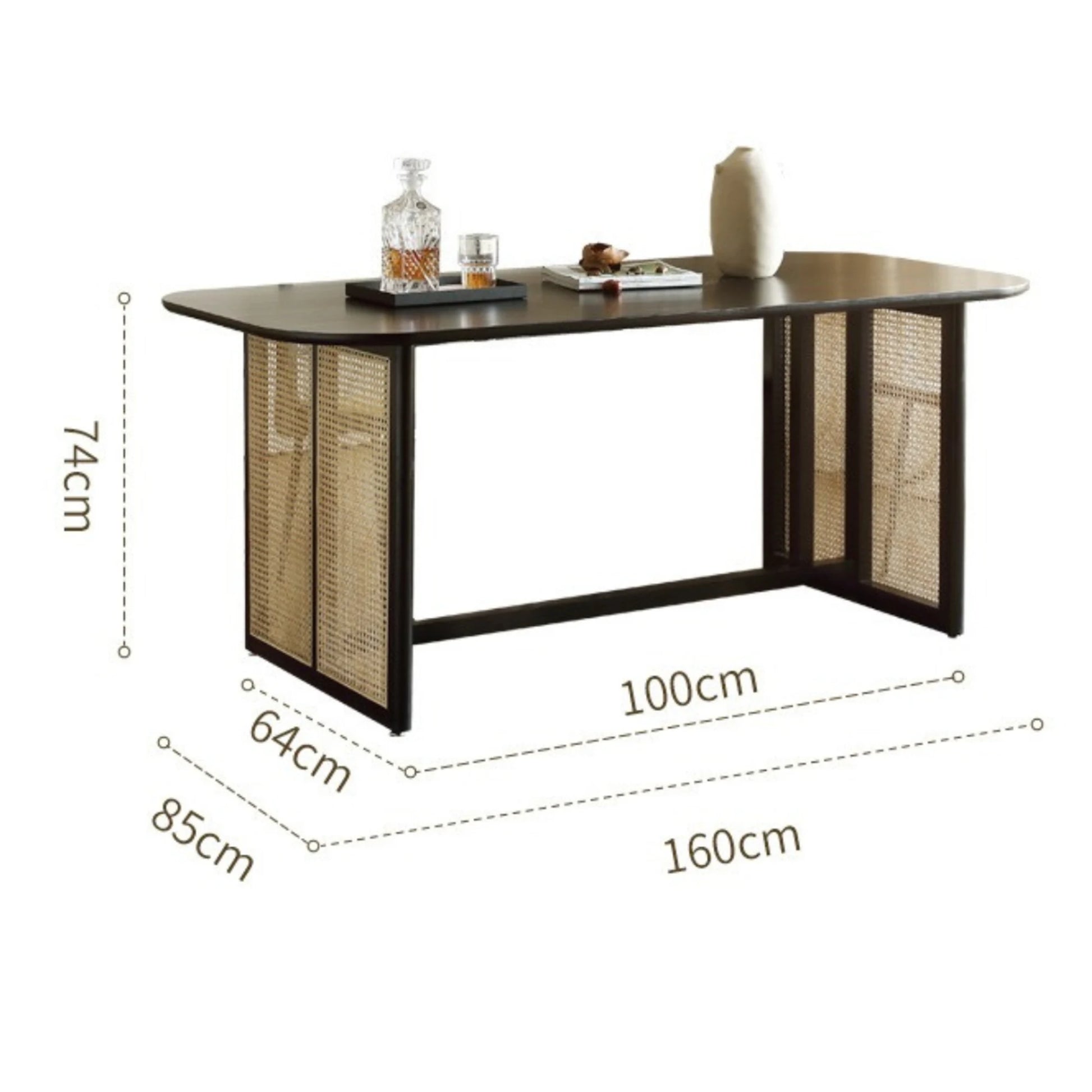 Bohoboho Monte Solid Wood & Rattan Dining Table, Black