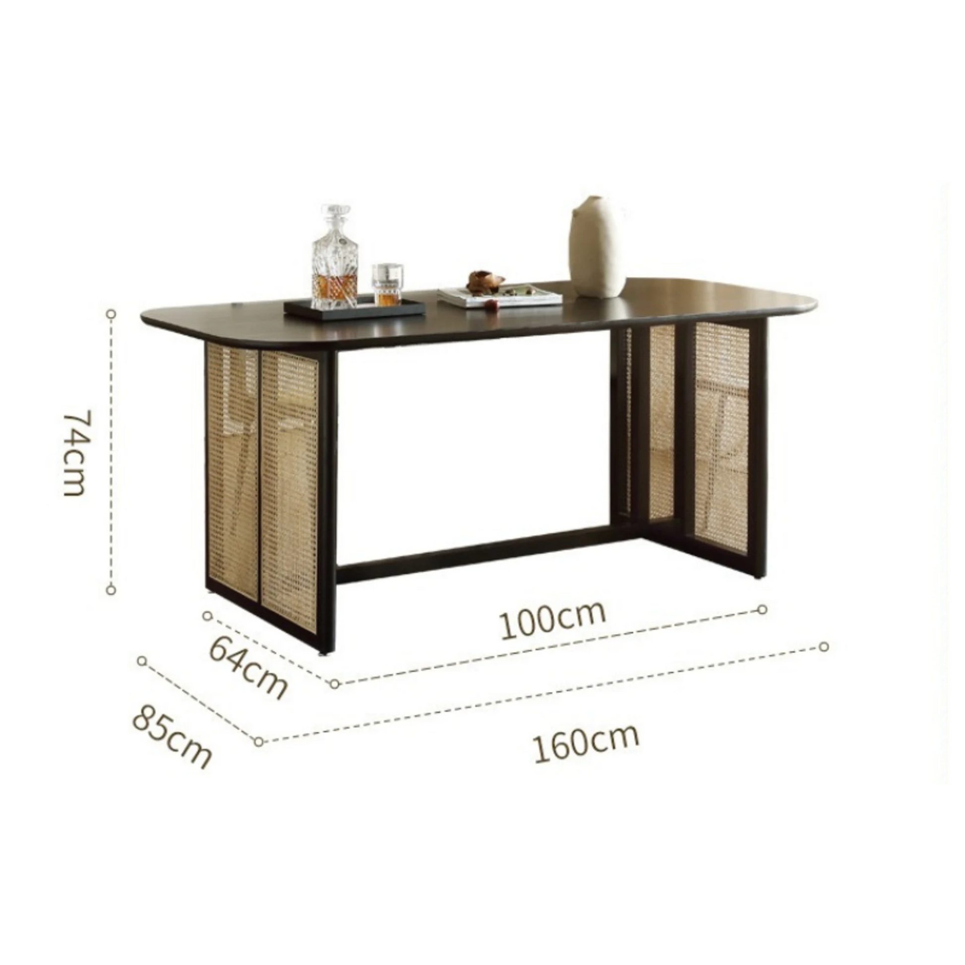 Bohoboho Monte Solid Wood & Rattan Dining Table, Black