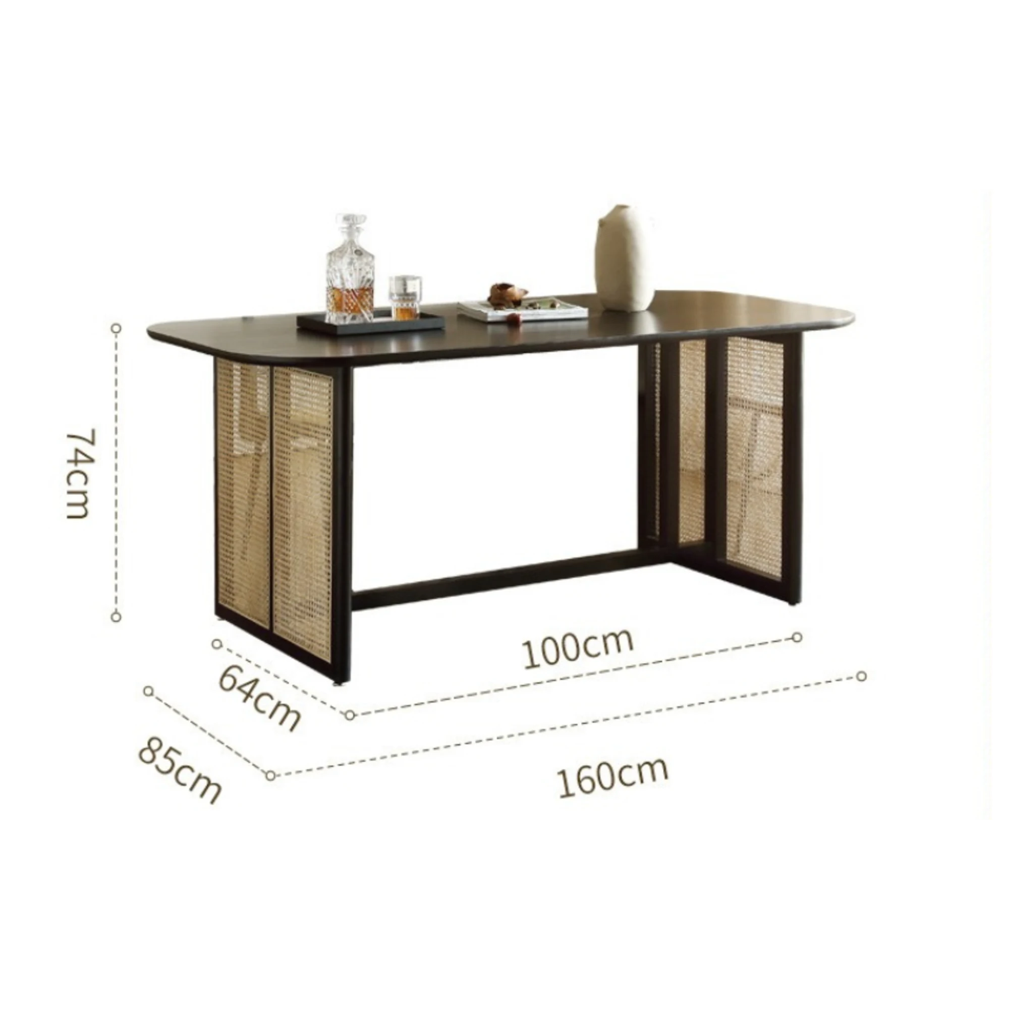Bohoboho Monte Solid Wood & Rattan Dining Table, Black