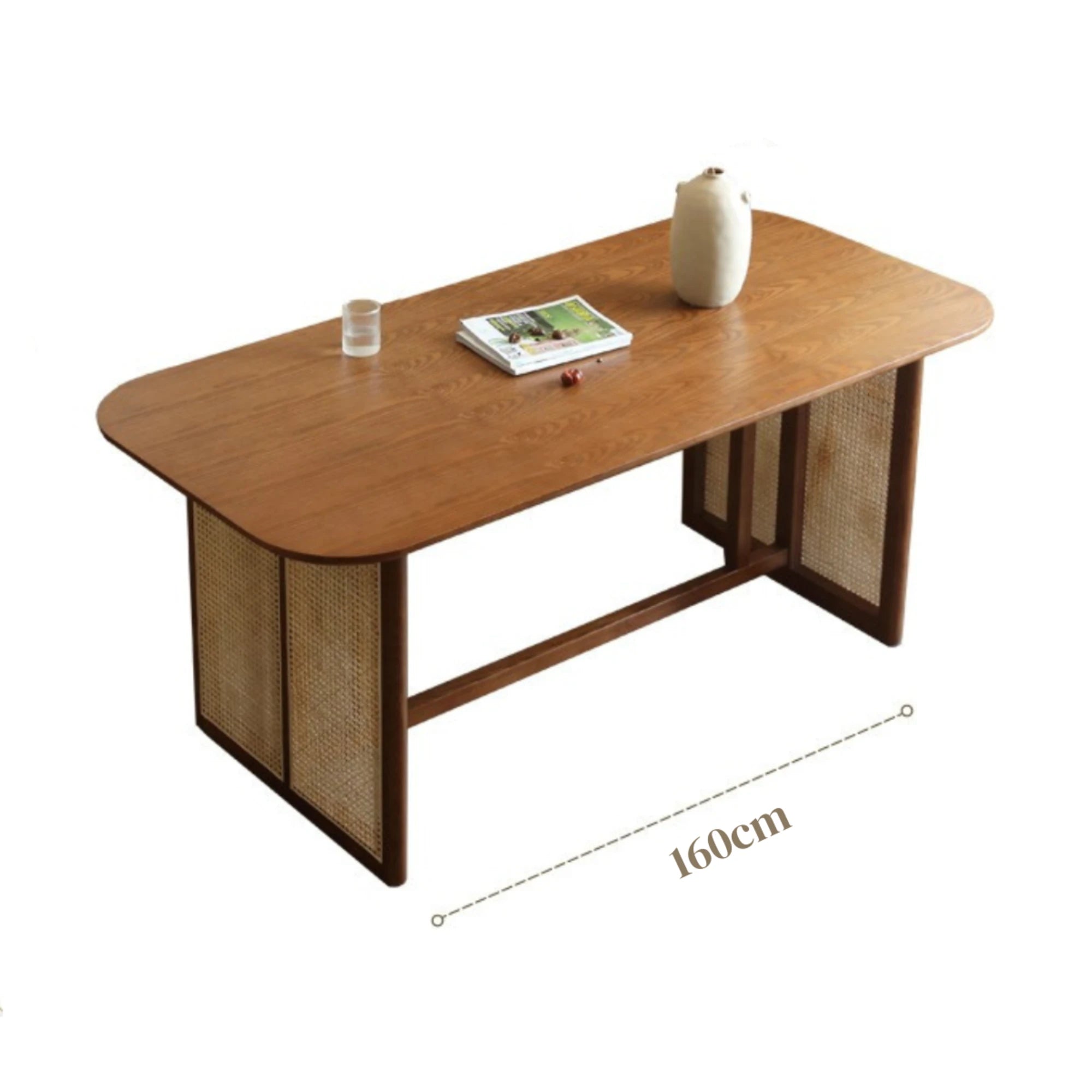 Bohoboho Monte Solid Wood & Rattan Dining Table, Natural Wood