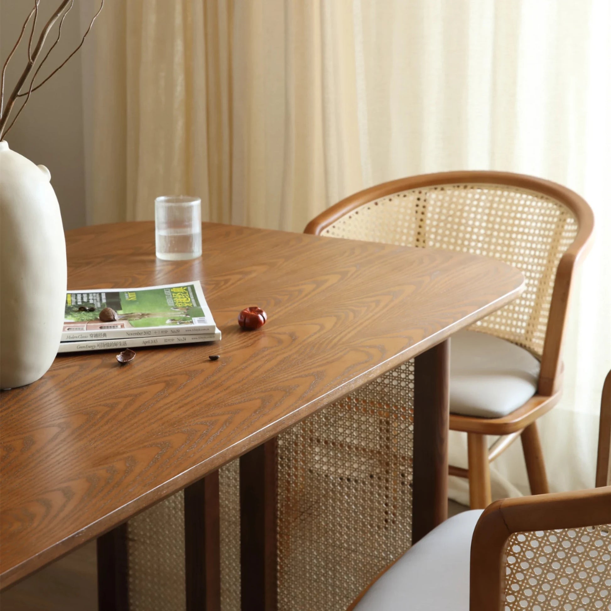 Bohoboho Monte Solid Wood & Rattan Dining Table, Natural Wood