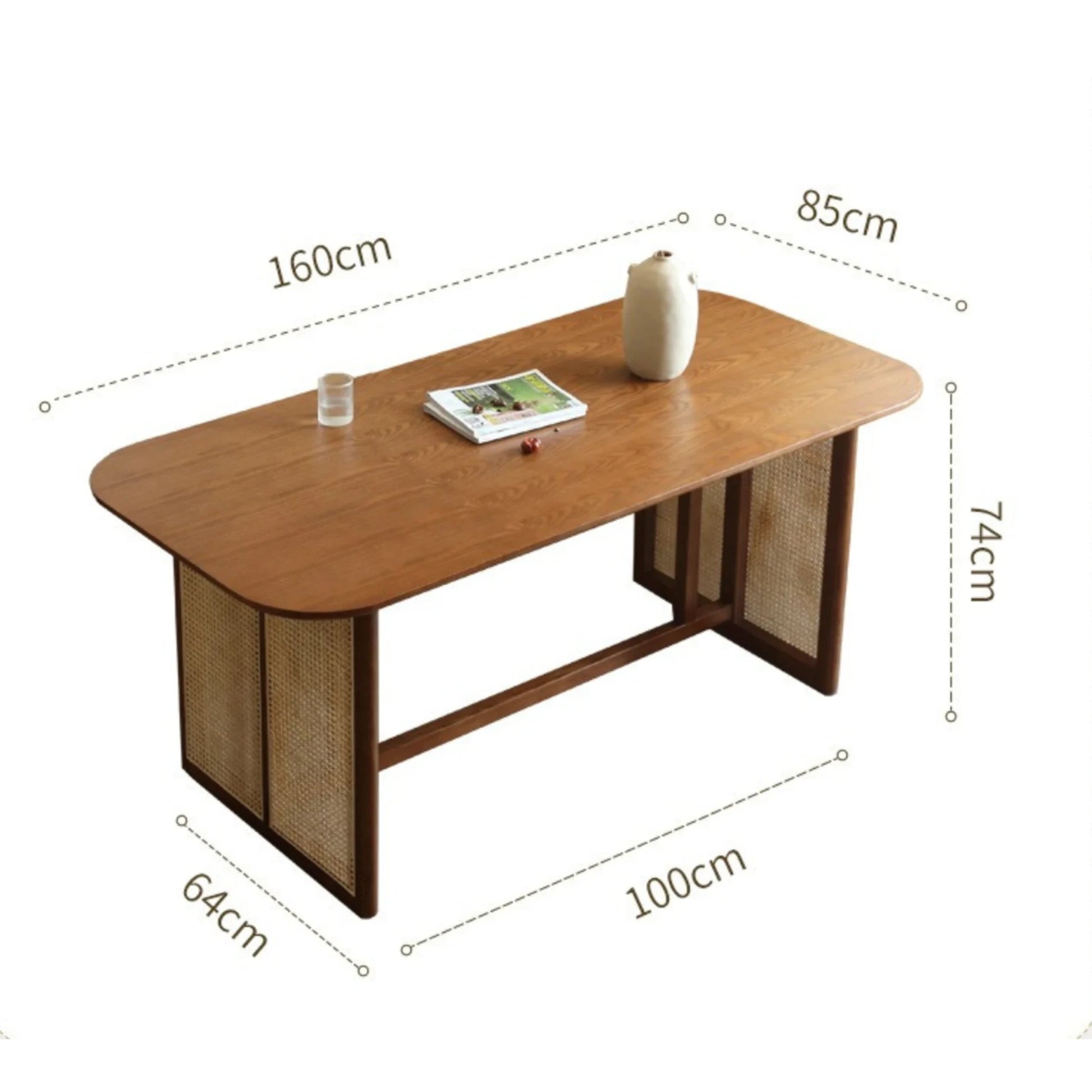Bohoboho Monte Solid Wood & Rattan Dining Table, Natural Wood