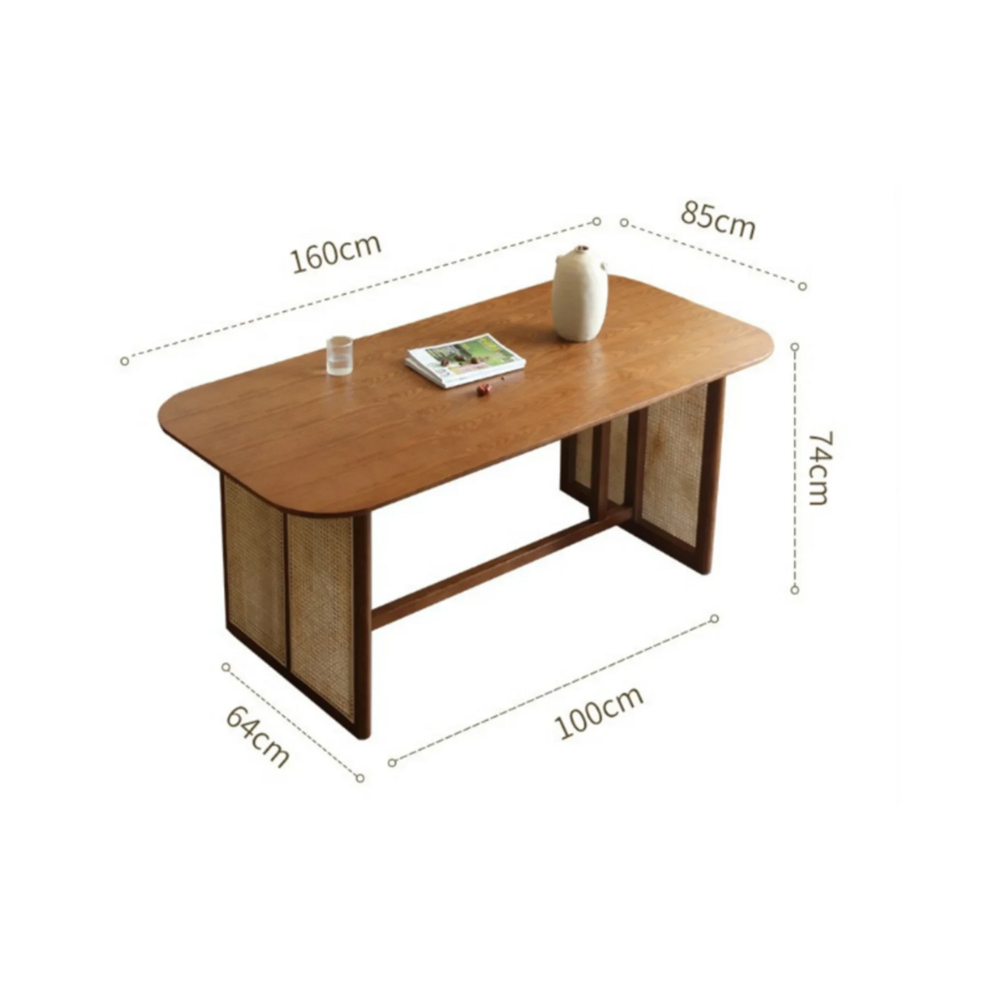 Bohoboho Monte Solid Wood & Rattan Dining Table, Natural Wood