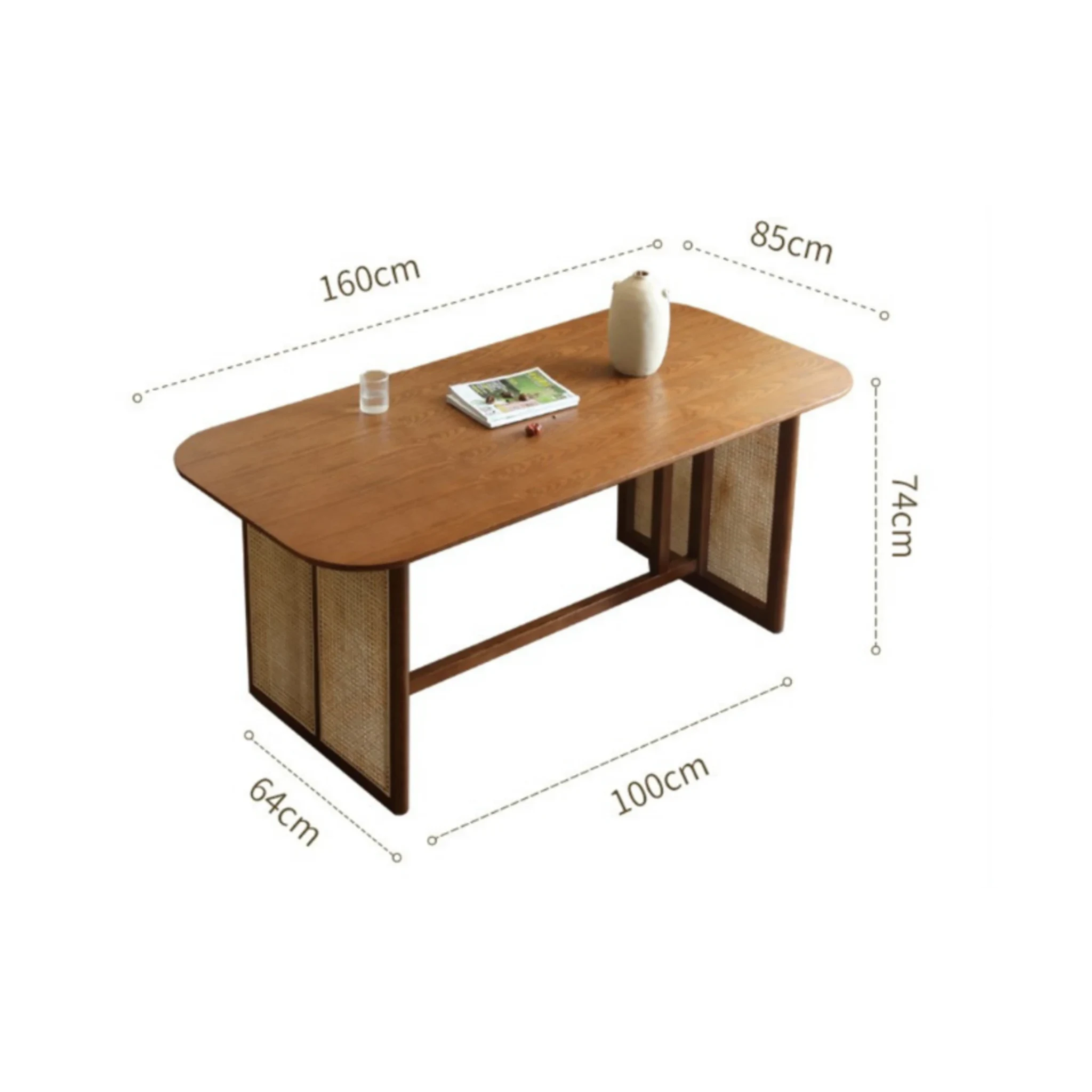 Bohoboho Monte Solid Wood & Rattan Dining Table, Natural Wood