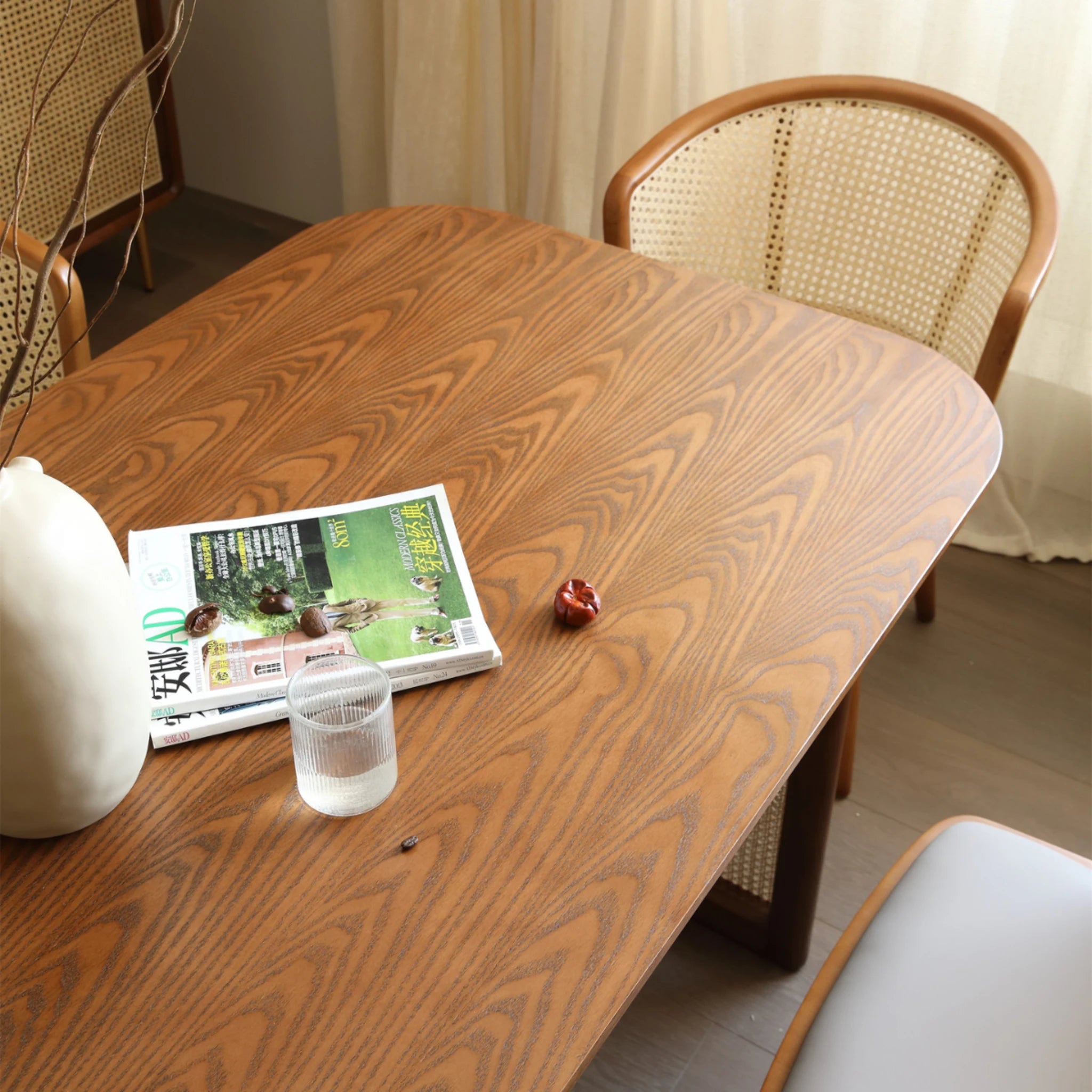 Bohoboho Monte Solid Wood & Rattan Dining Table, Natural Wood