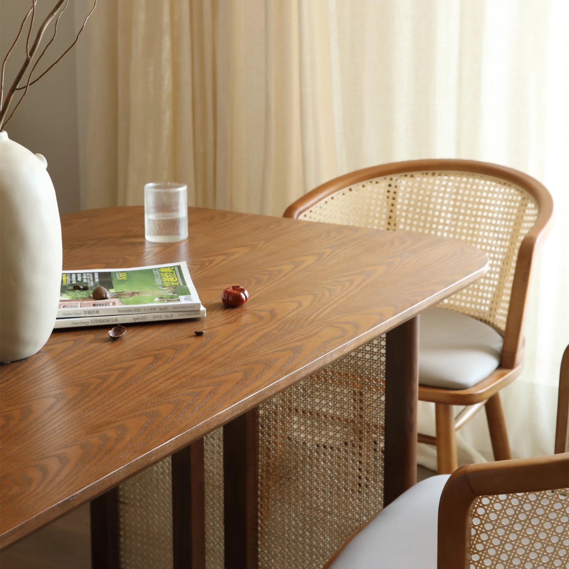 Bohoboho Monte Solid Wood & Rattan Dining Table, Natural Wood