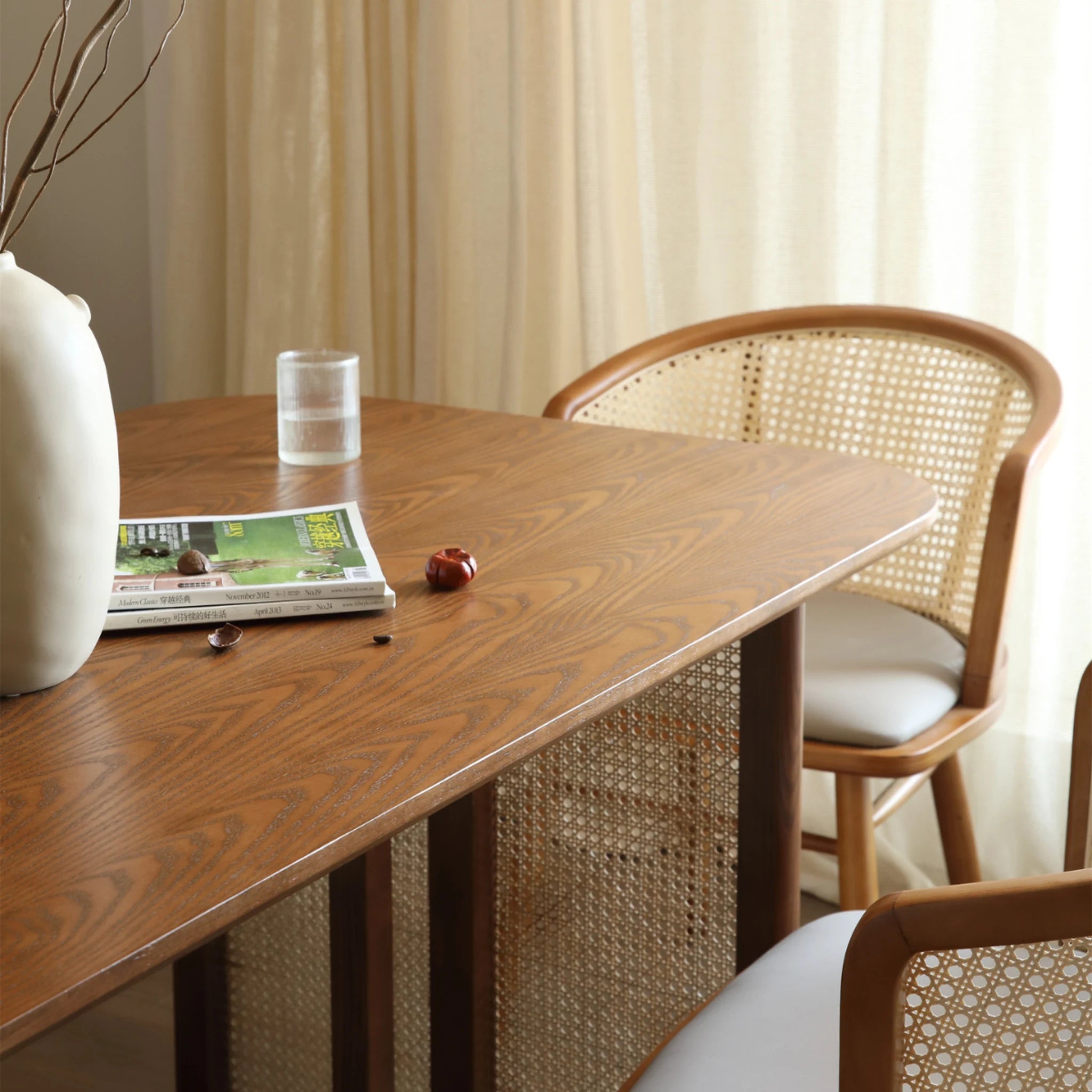 Bohoboho Monte Solid Wood & Rattan Dining Table, Natural Wood