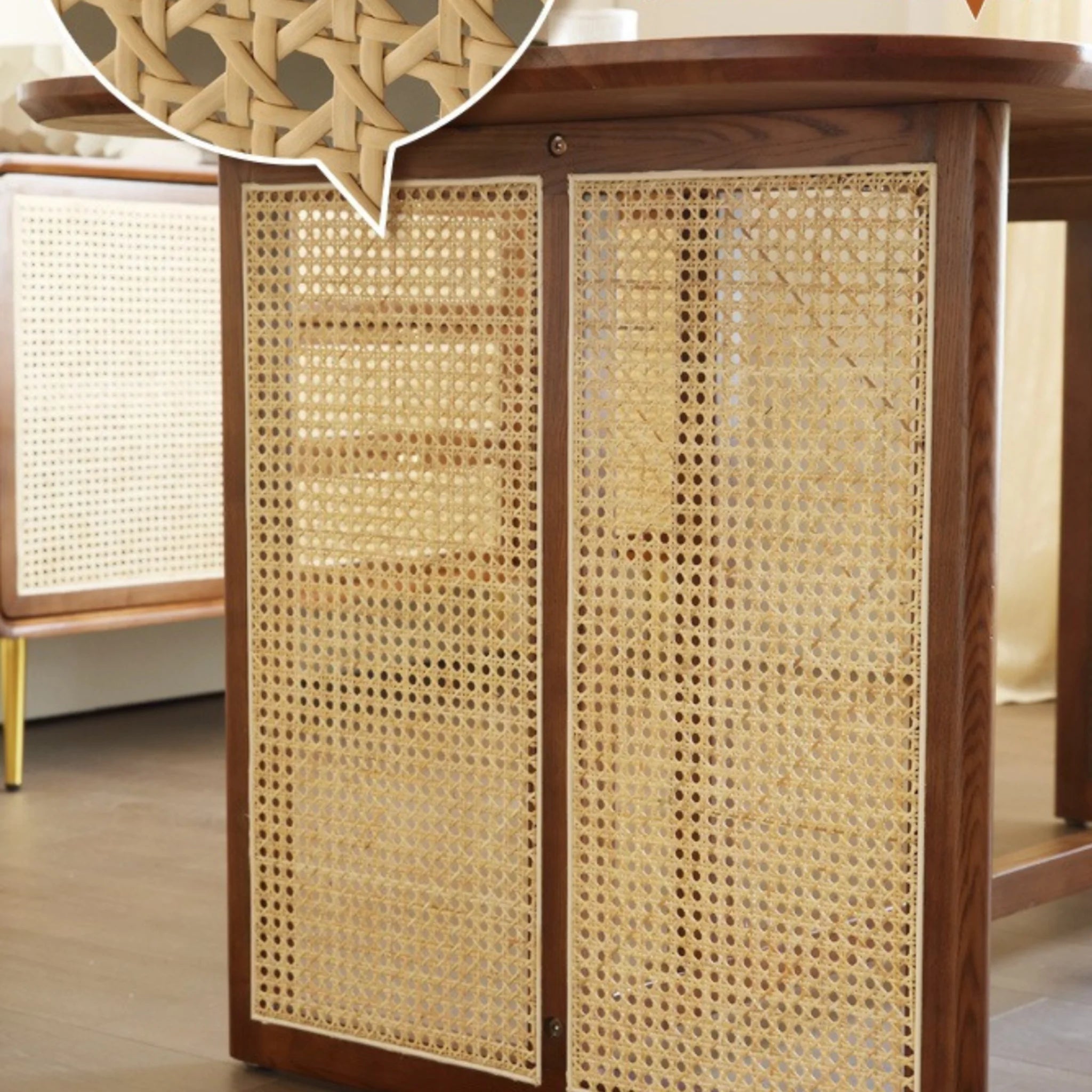 Bohoboho Monte Solid Wood & Rattan Dining Table, Natural Wood