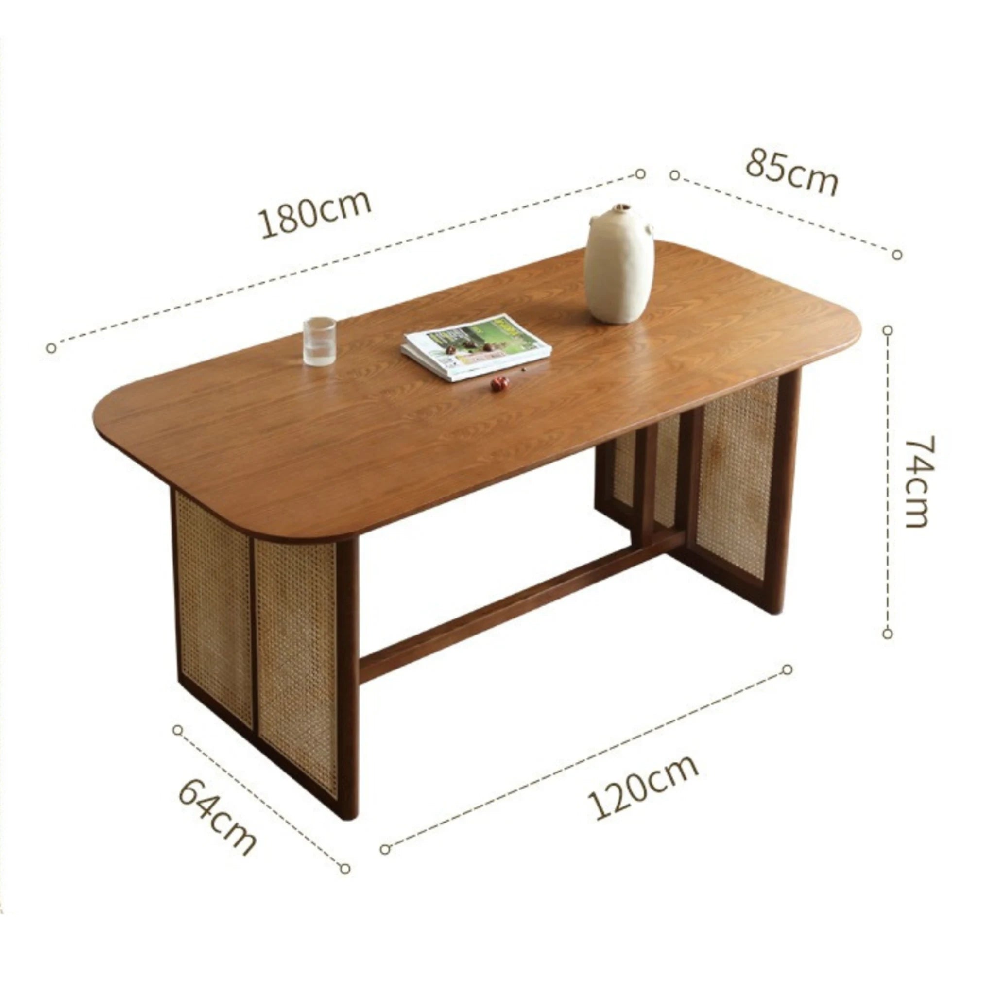 Bohoboho Monte Solid Wood & Rattan Dining Table, Natural Wood