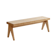 BohoBoho Monte Solid Wood & Rattan Bench, Natural Wood
