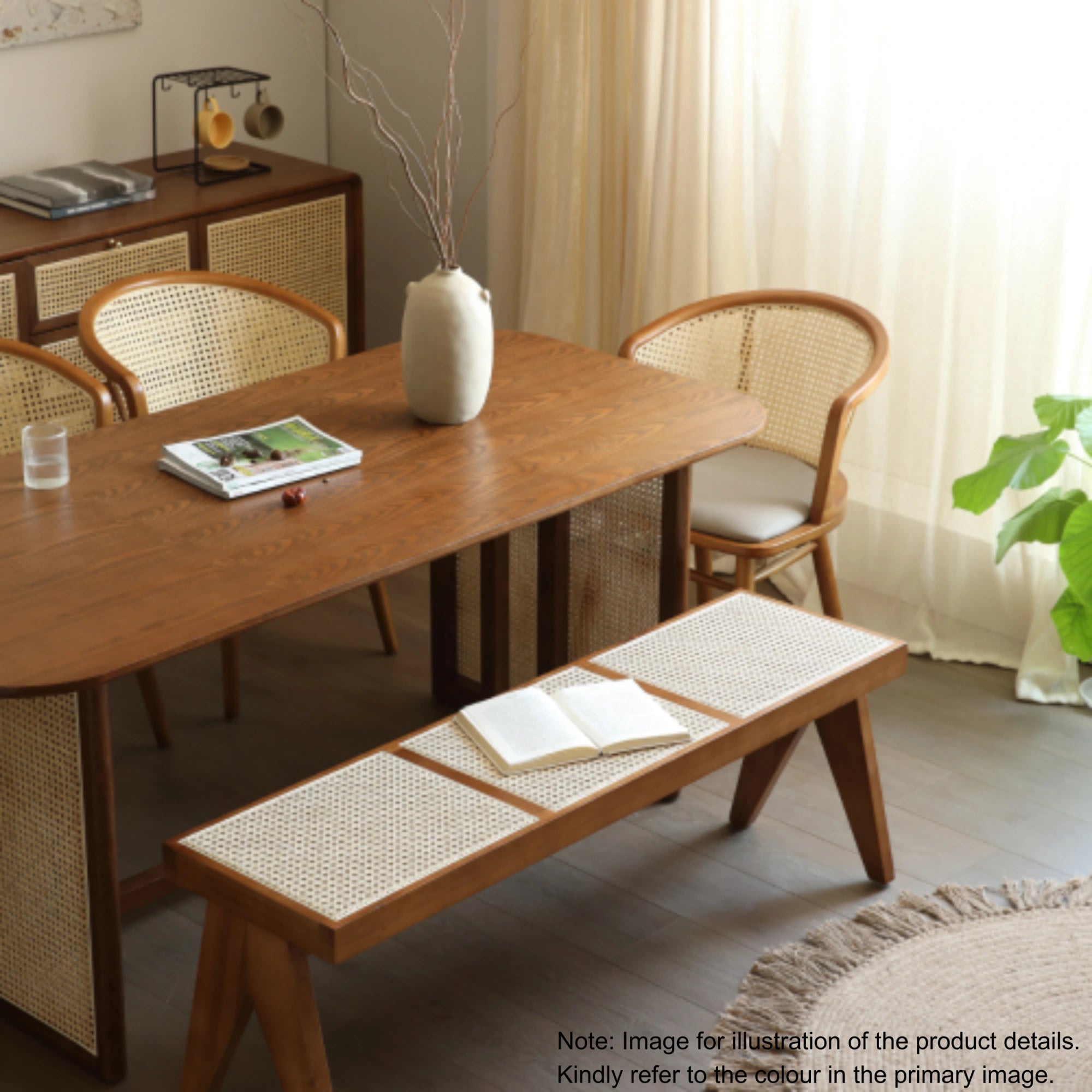BohoBoho Monte Solid Wood & Rattan Bench, Natural Wood