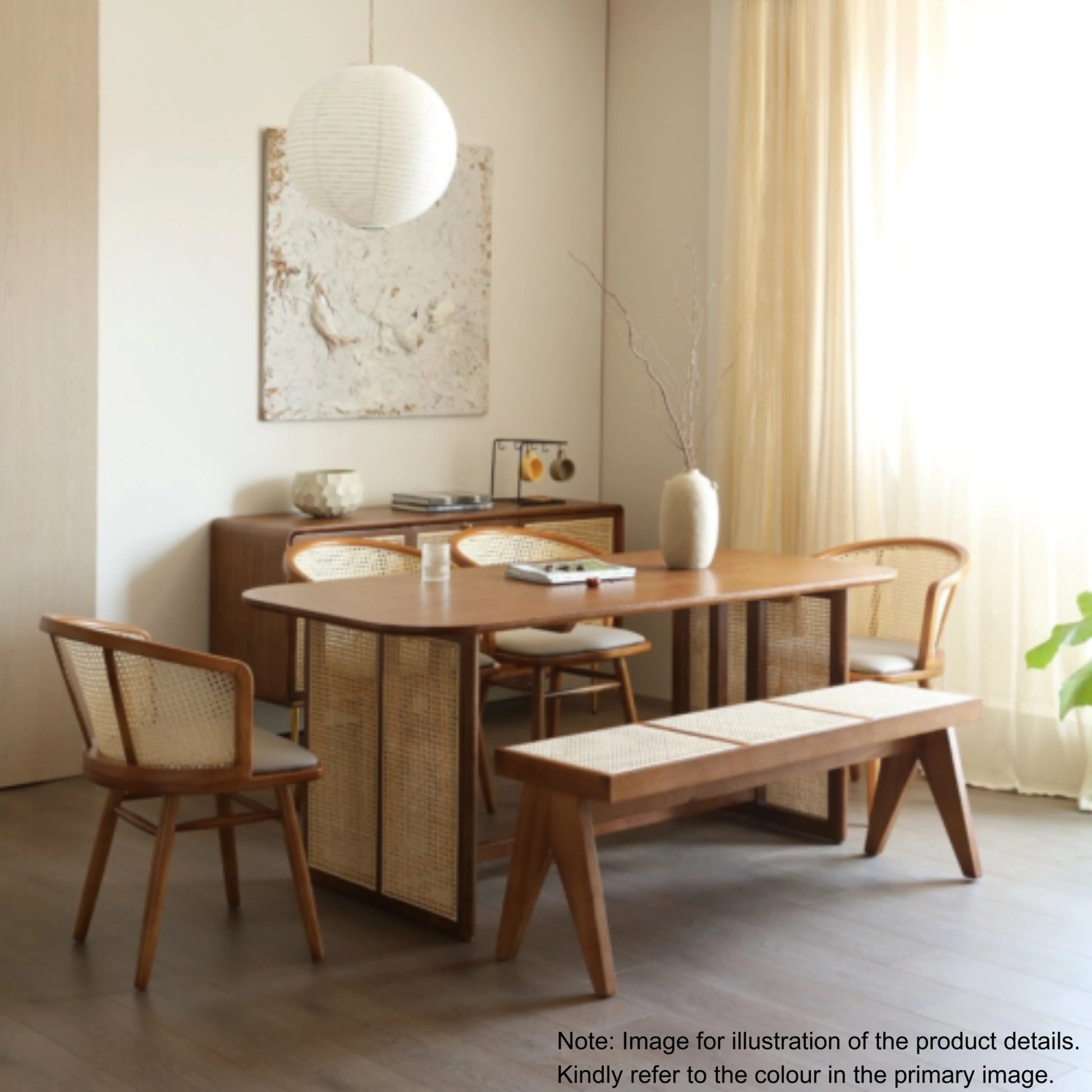 BohoBoho Monte Solid Wood & Rattan Bench, Natural Wood
