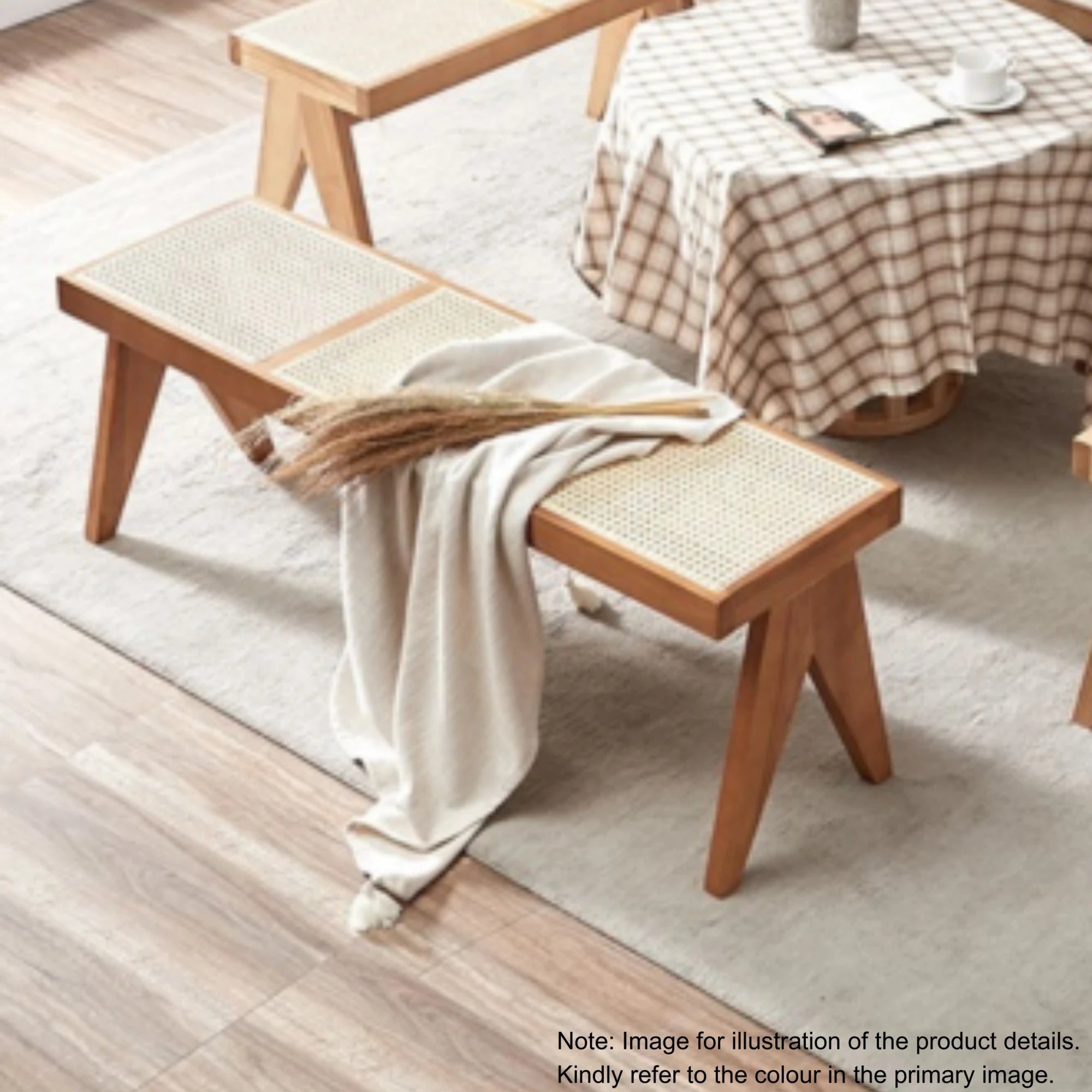 BohoBoho Monte Solid Wood & Rattan Bench, Natural Wood