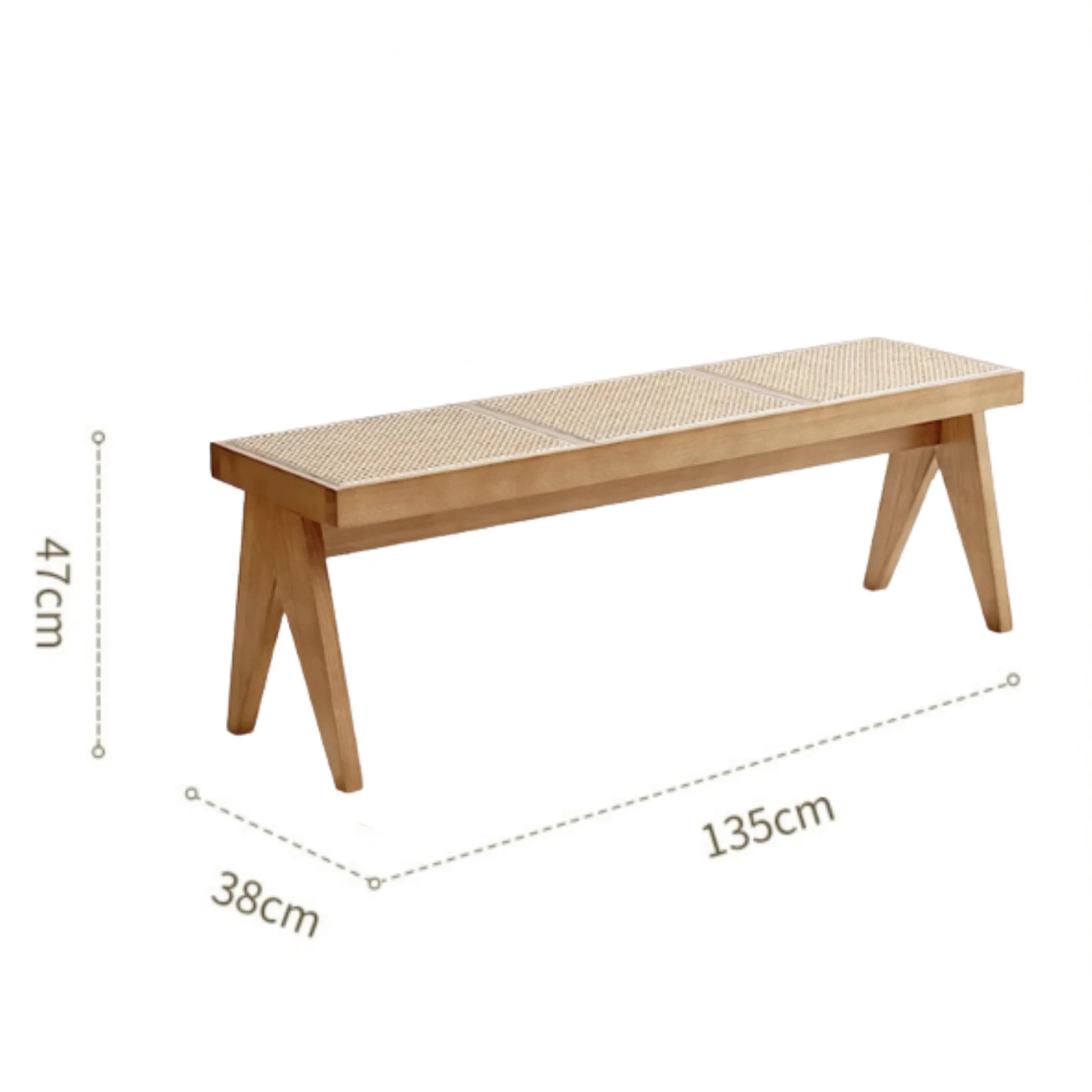 BohoBoho Monte Solid Wood & Rattan Bench, Natural Wood