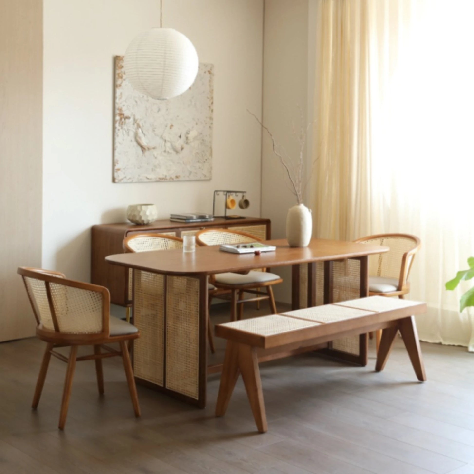 BohoBoho Monte Solid Wood & Rattan Bench, Dark Wood