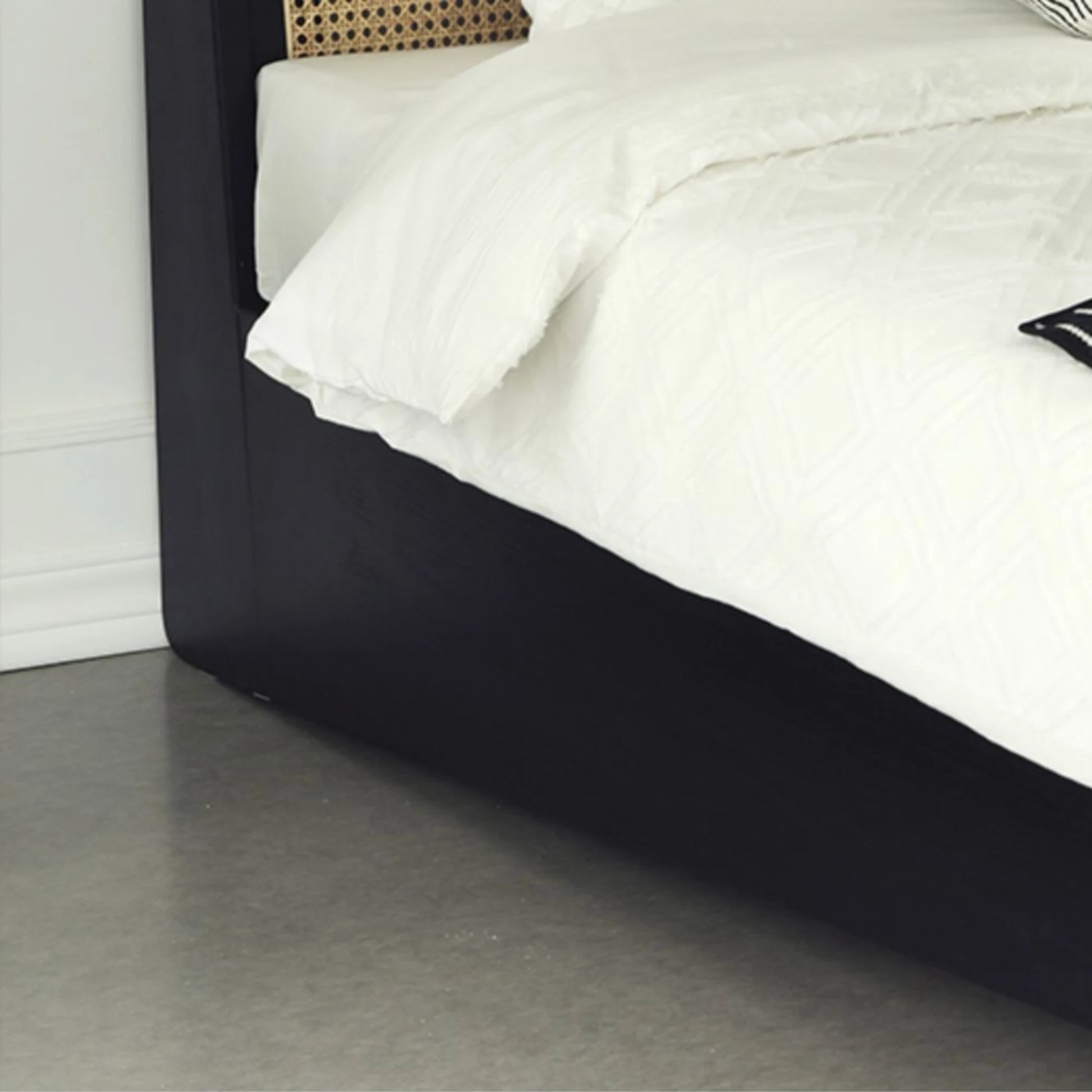 Bohoboho Noir Solid Wood & Rattan Bed Frame, Natural Wood, Black